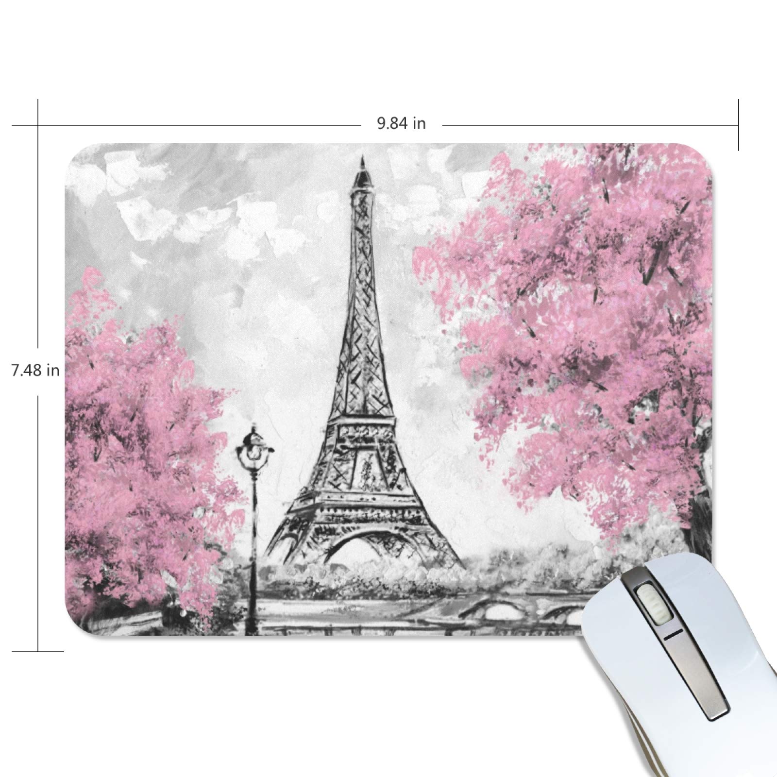 Eiffel Tower Gaming Mouse Pad - Non-Slip Rubber Base, Black White & Pink Design for PC, Laptop, Office - 9.84 x 7.48 Inch Computer Mousepad for Kids, Men & Women - Perfect for Gaming, Work & Home Office Use