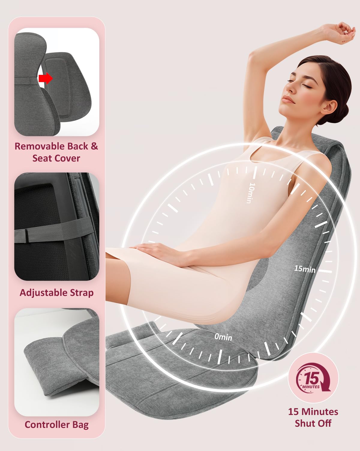 Shiatsu Back Massager with Heat - Deep Tissue Kneading Massage Chair Pad & Vibration Seat Cushion for Home & Office Use - Perfect Gift for Relaxation & Stress Relief - Ideal for Neck, Shoulder & Back Pain Relief After Work or Travel
