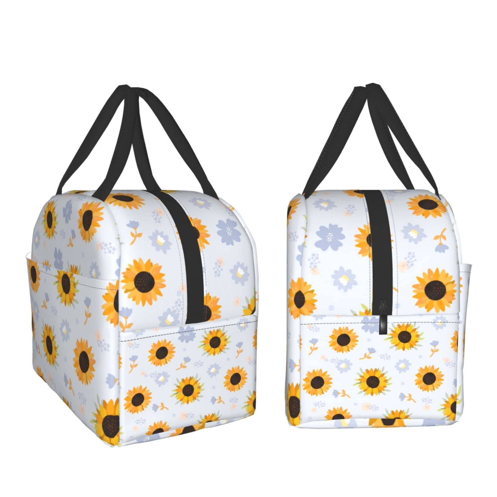 Insulated Lunch Bag with Sunflower Print - Reusable & Portable Lunch Box for Men & Women - Perfect for Work, Travel, Picnic & Outdoor Activities
