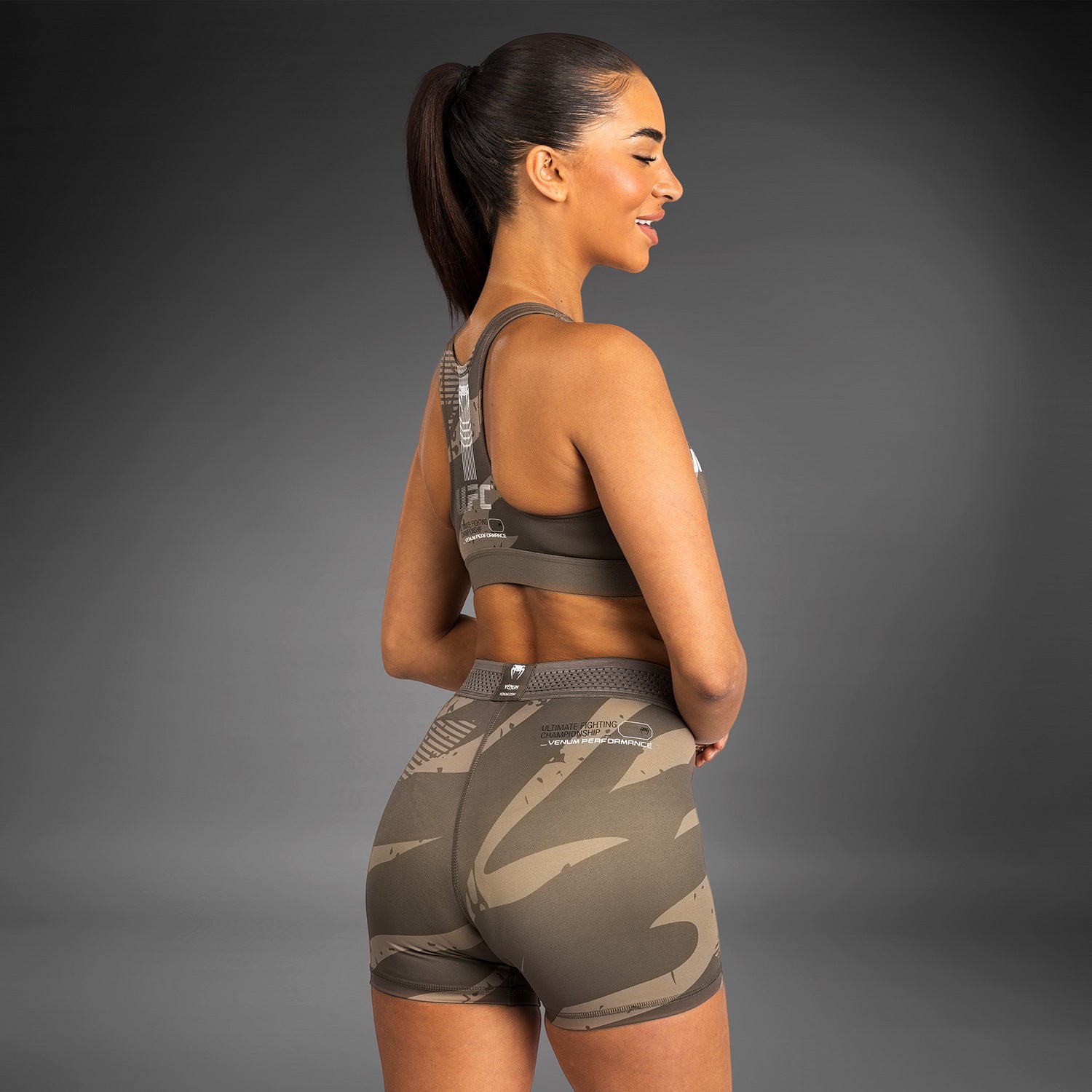 Venum UFC Adrenaline Fight Week Women's Vale Tudo Shorts - Desert Camo MMA Training & Fitness Apparel for Combat Sports