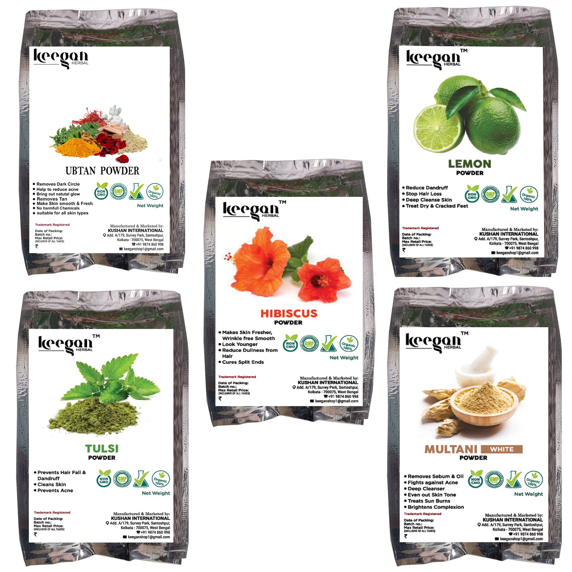 Keegan Natural Ubtan Powder with Lemon Peel, Hibiscus, Tulsi & Multani Mitti - 40g Each for Glowing Skin & Face Care | DIY Beauty, Ayurvedic Skincare Routine