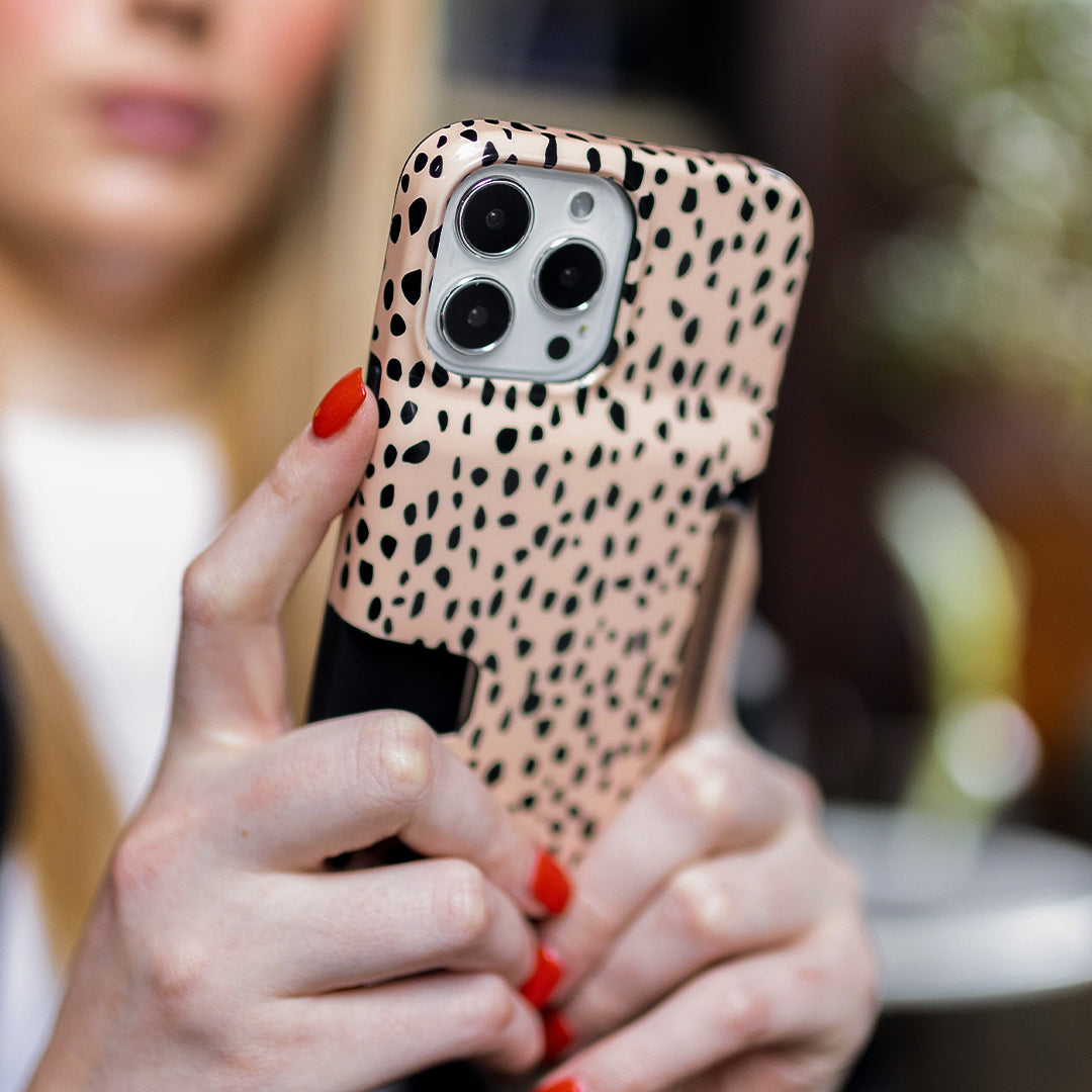 Spotted Cheetah Print iPhone Wallet Case - Slim Protective Phone Cover with Card Holder for iPhone 13/14/15 Pro Max | Perfect for Travel, Shopping & Everyday Use