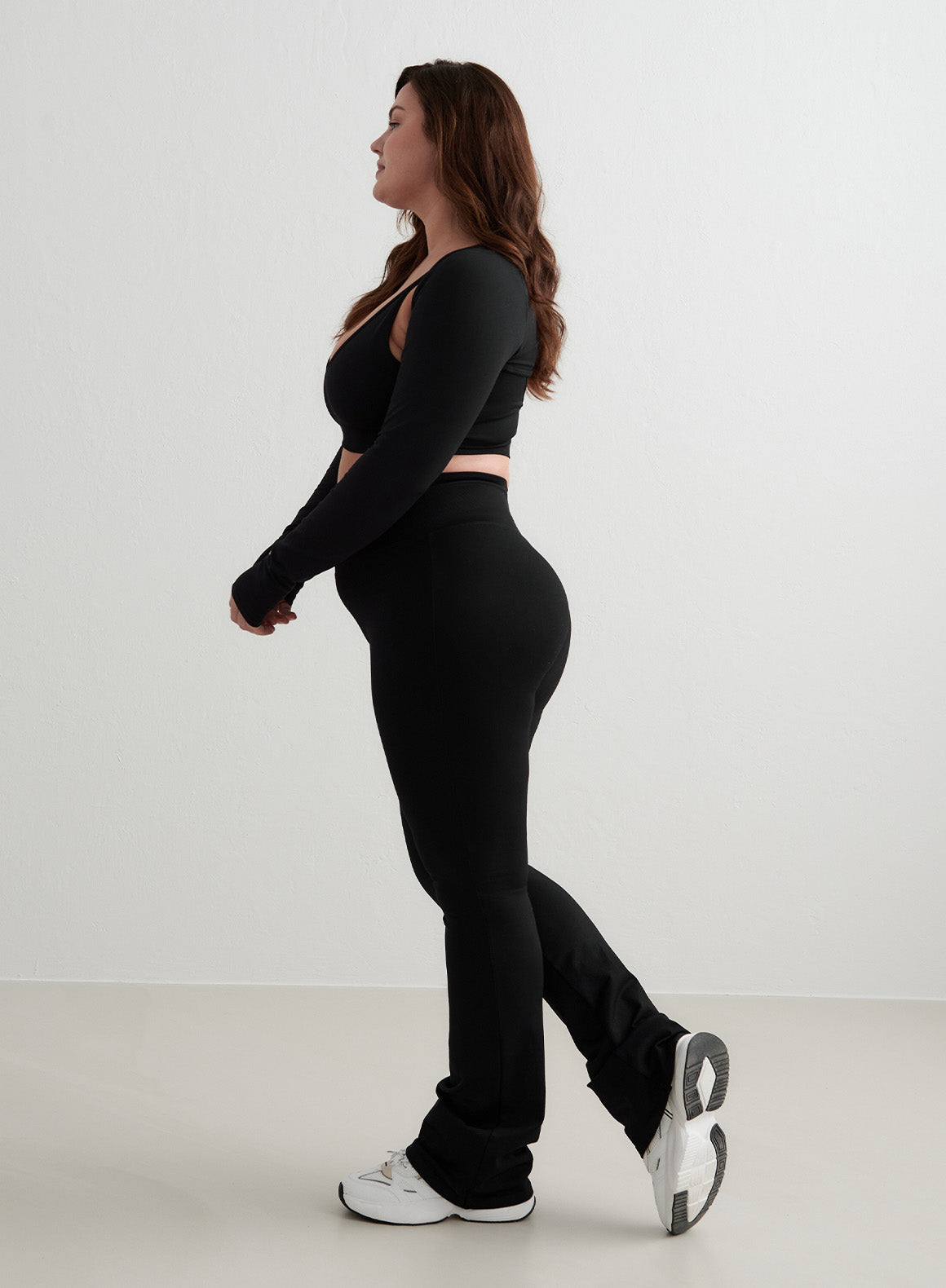 Black Shape Seamless Flare Tights for Women - High Waisted Yoga Pants with Bootcut Leggings for Workout, Dance & Everyday Wear