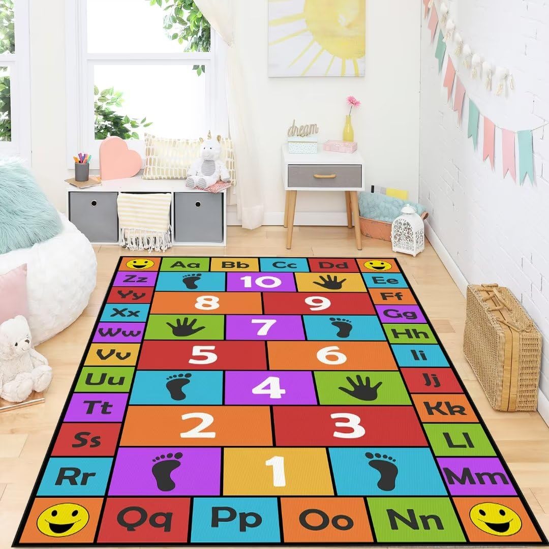 Non-Slip ABC Hopscotch Play Mat for Kids - Washable Educational Rug for Playroom & Classroom (39x59in)