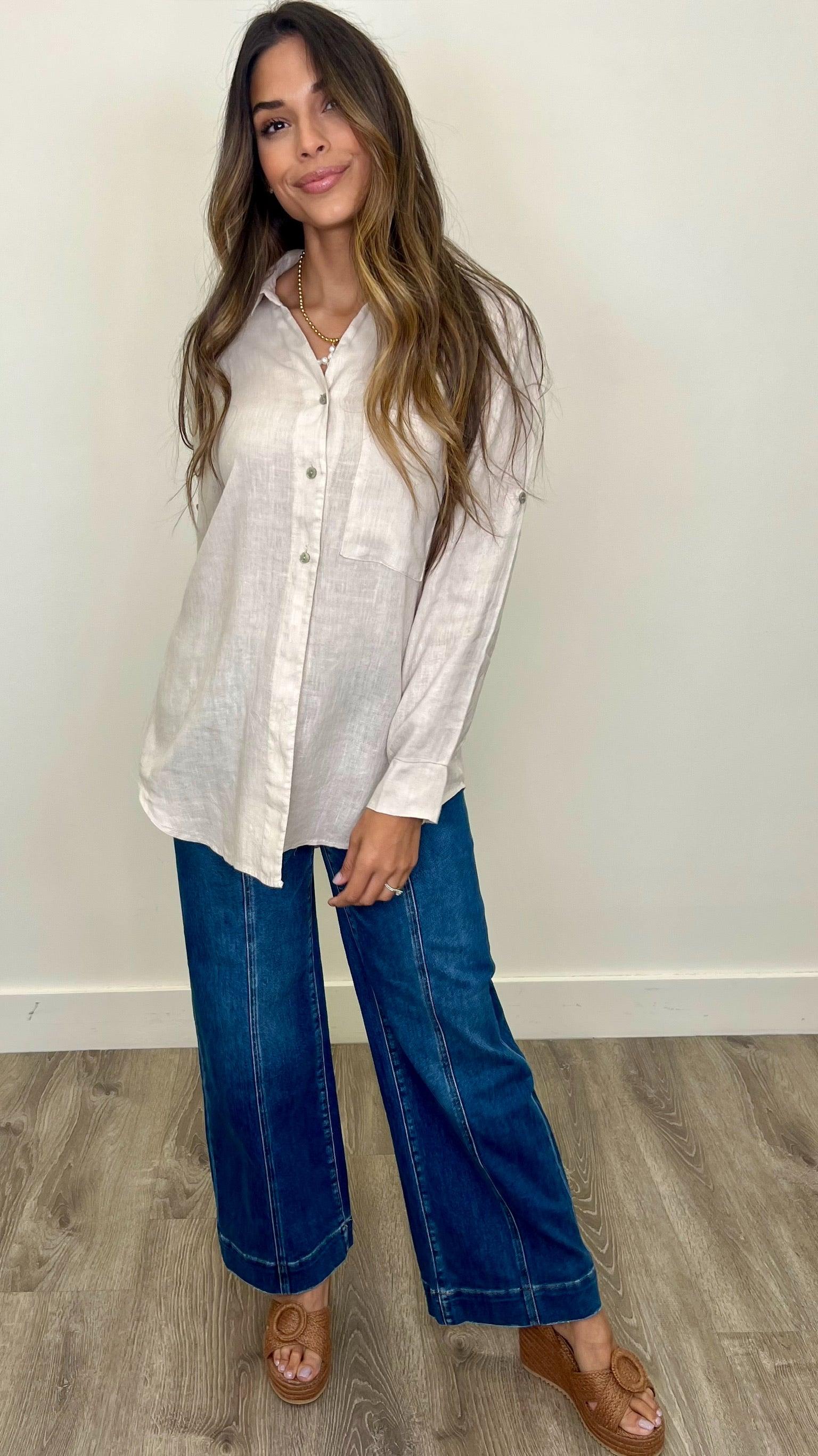 Lucia Linen Button Up Shirt for Women - Breathable Summer Blouse for Casual Wear & Office Outfits