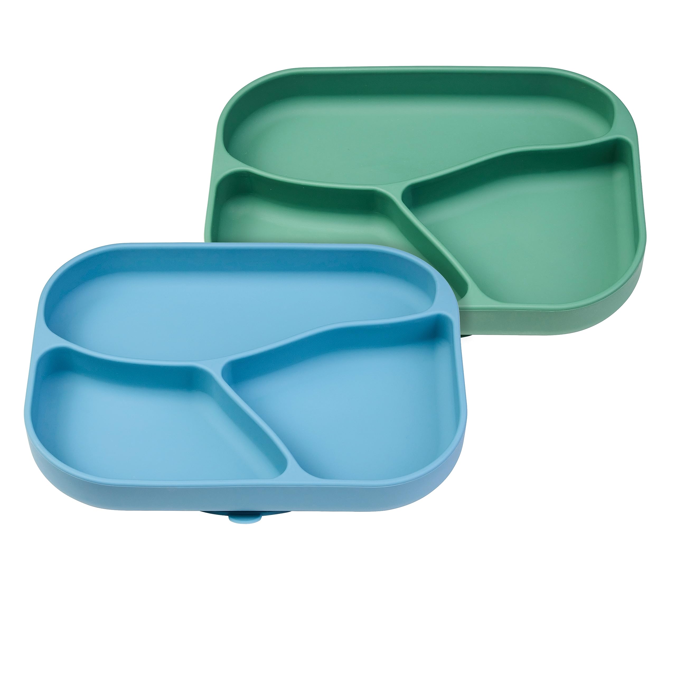NumNum Silicone Toddler Suction Plates - 100% Food Grade Divided Baby Plates, BPA-Free & Dishwasher Safe - Non-Slip Kids Plates for High Chair & Dining Table - Perfect for Home, Daycare & Travel - 2 Pack (Blue/Green)
