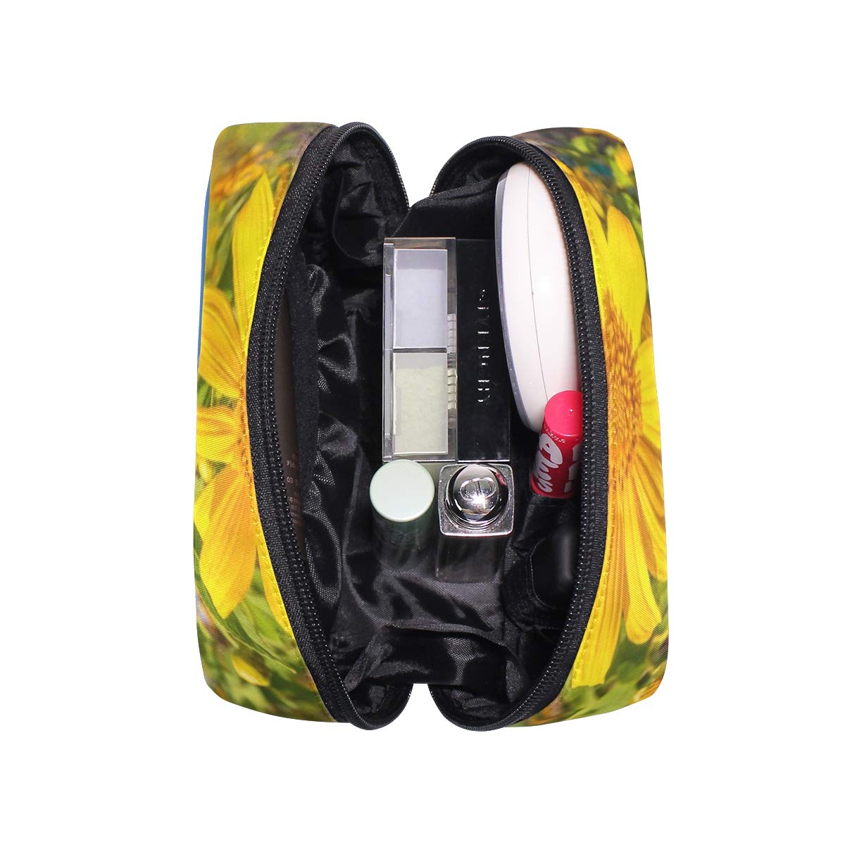Sunflower Print Travel Makeup Bag for Women - Waterproof Cosmetic Organizer with Multiple Pockets - Perfect for Vacation, Gym, and Daily Use