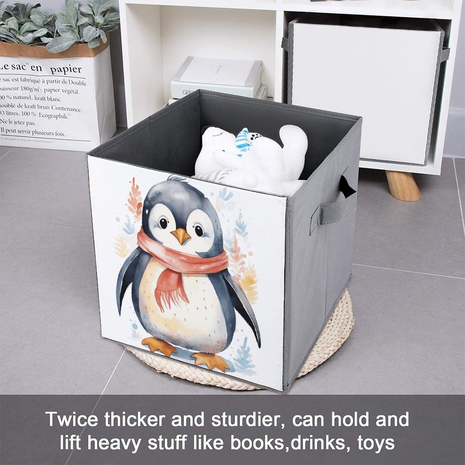 Collapsible Storage Bins 2-Pack - Stackable Foldable Storage Containers with Handles, Cute Cartoon Animal Design Organizer Bins for Home, Office, Kids Room & Closet Organization - Perfect for Toys, Books, Clothes & More