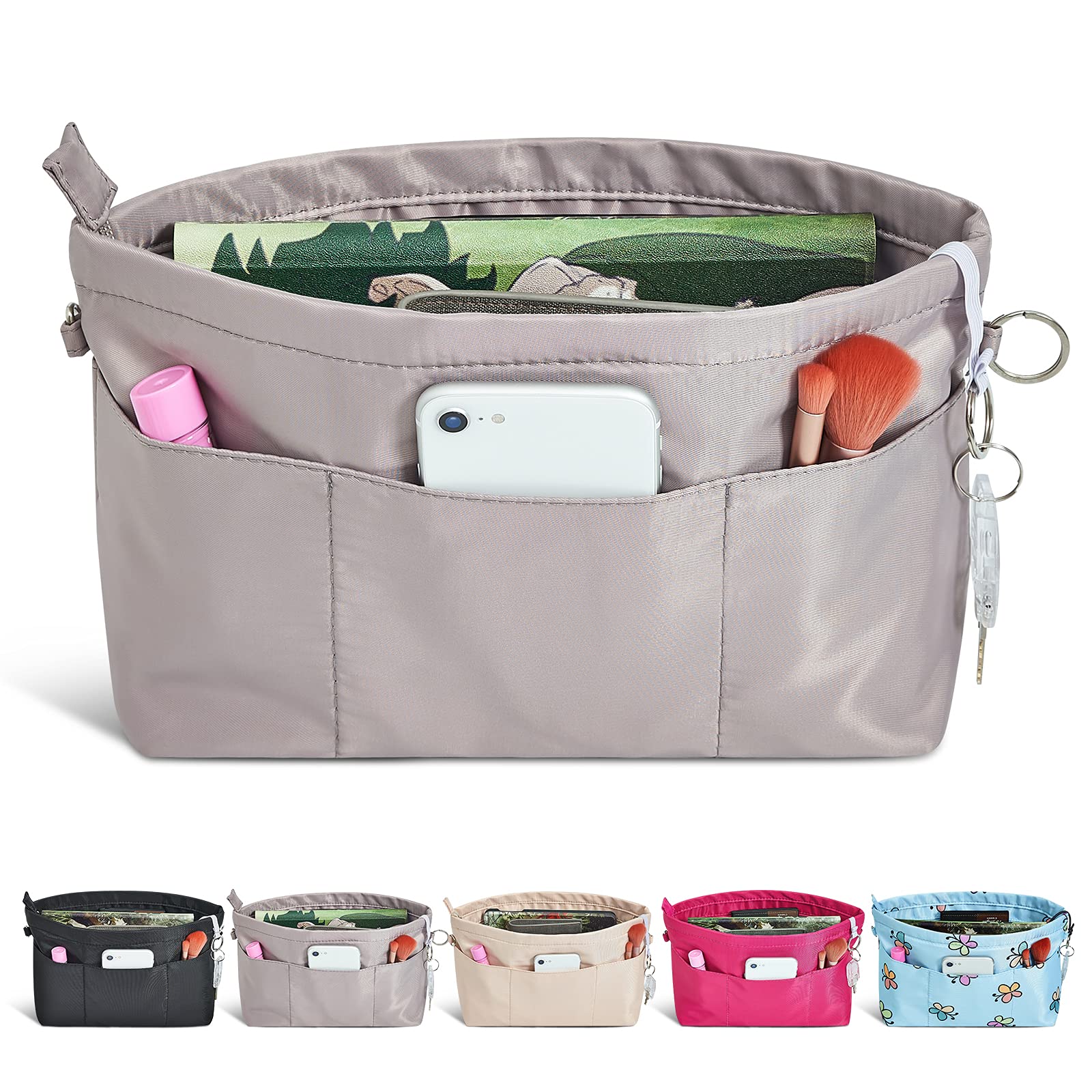 Premium Nylon Handbag Organizer Insert with 13 Pockets & Zipper - 5 Size Options for Tote Bags - Perfect for Travel, Work & Daily Organization