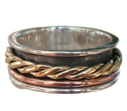 925 Sterling Silver Meditation Spinner Ring for Women - Anxiety Relief & Stress Reduction, Two-Tone Wedding Band, Unique Metaphysical Statement Jewelry - Perfect Gift for Her, Ideal for Yoga, Mindfulness & Daily Relaxation