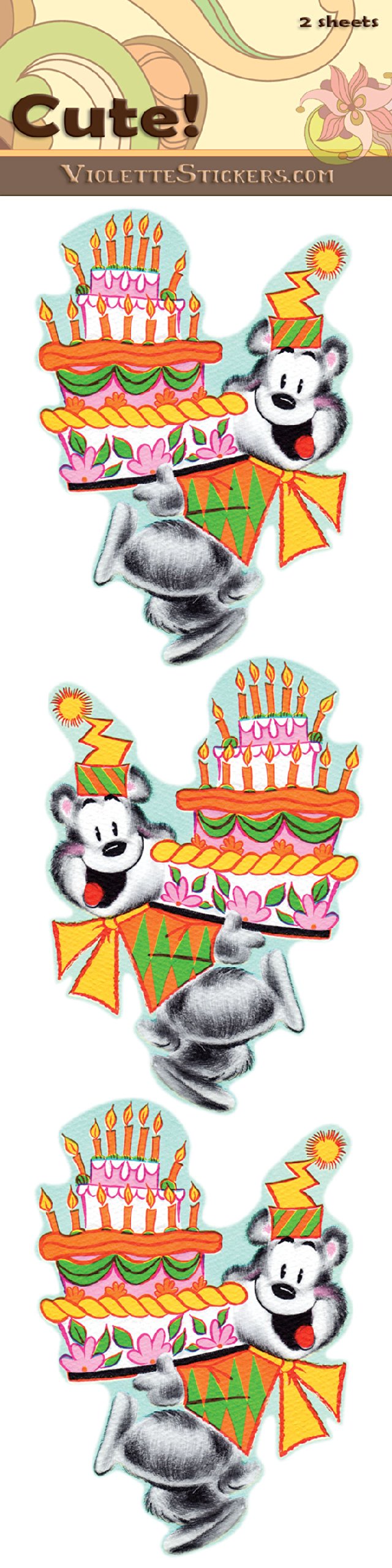 Adorable Birthday Cake Bear Stickers for Scrapbooking, Journaling & Party Decor - Waterproof Vinyl Decals for Laptops, Planners & Gifts