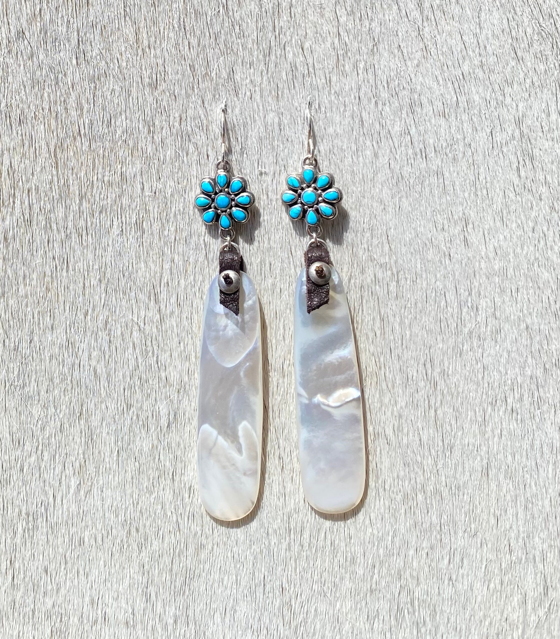 Turquoise Mother of Pearl Slab Earrings for Women - Handmade Boho Dangle Earrings - Perfect for Festivals, Weddings & Everyday Wear