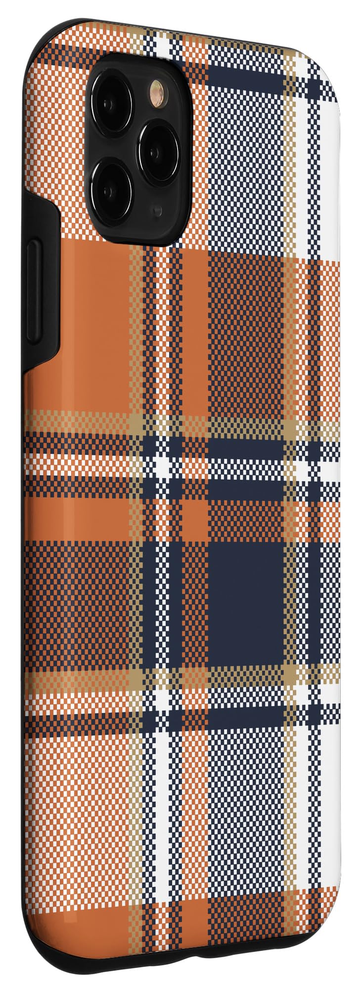 iPhone 11 Pro Max Case - Navy Black & Orange Plaid Design | Halloween Fall Autumn Pumpkin Theme | Shockproof Protective Phone Cover for Daily Use, Outdoor Activities & Holiday Parties