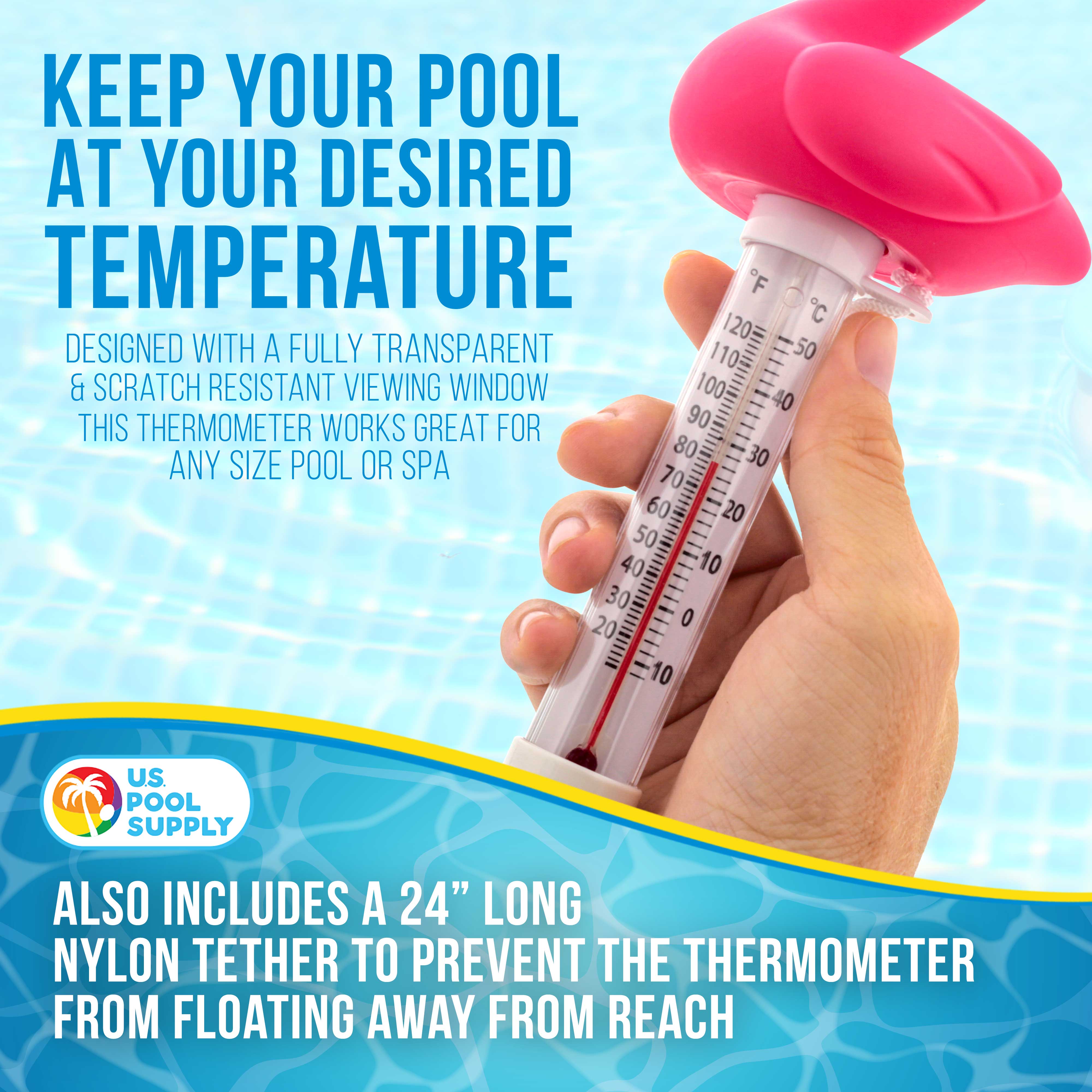 U.S. Pool Supply® Floating Flamingo Thermometer - Easy to Read Temperature Display for Pools & Spas (Measures 120°F/50°C) - Perfect for Swimming Pools, Hot Tubs, Kids Pools & Backyard Water Fun