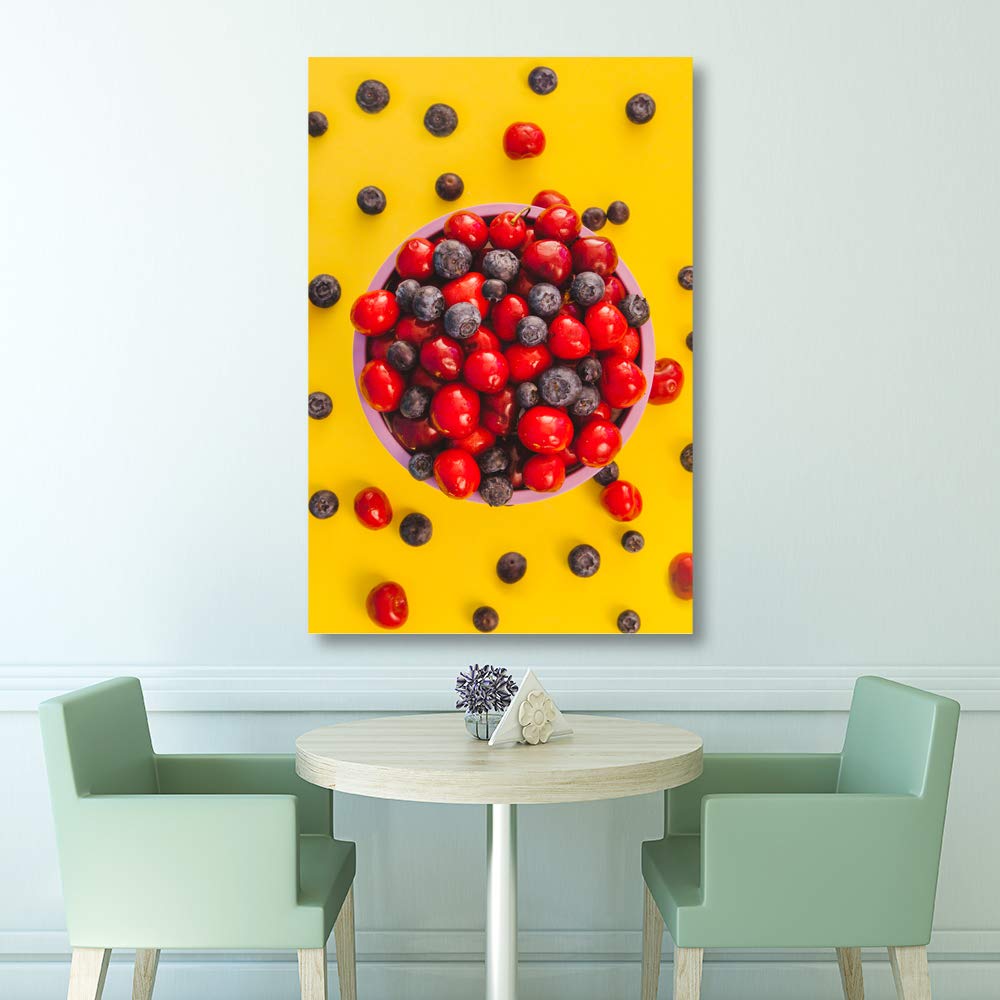 Summer Cherries Canvas Wall Art - 32x48 Inch Framed Painting Print for Bedroom & Living Room Decor | Modern Home Wall Decorations | Perfect for Housewarming Gifts & Interior Design