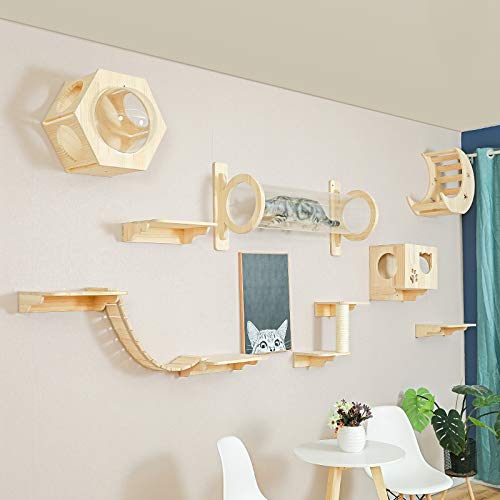 La La Pet® Wall Mounted Cat Bed & Perch - Cozy Cat House, Shelf, Shelter, Steps & Ladder Furniture for Indoor Cats (Moon Design) - Perfect for Small Spaces & Cat Climbing Enrichment