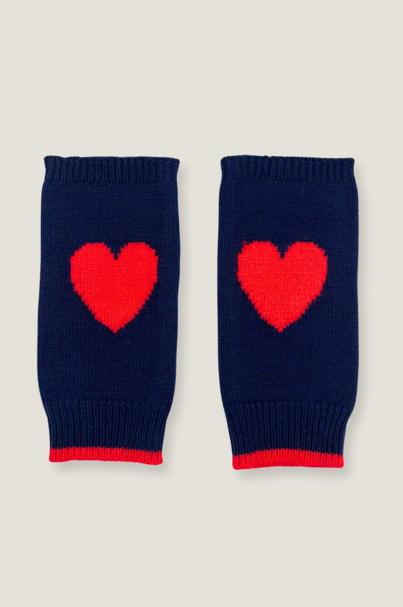 Fingerless Heart Gloves for Women - Navy & Red Knit Gloves - Perfect for Valentine's Day, Winter Fashion, and Outdoor Activities