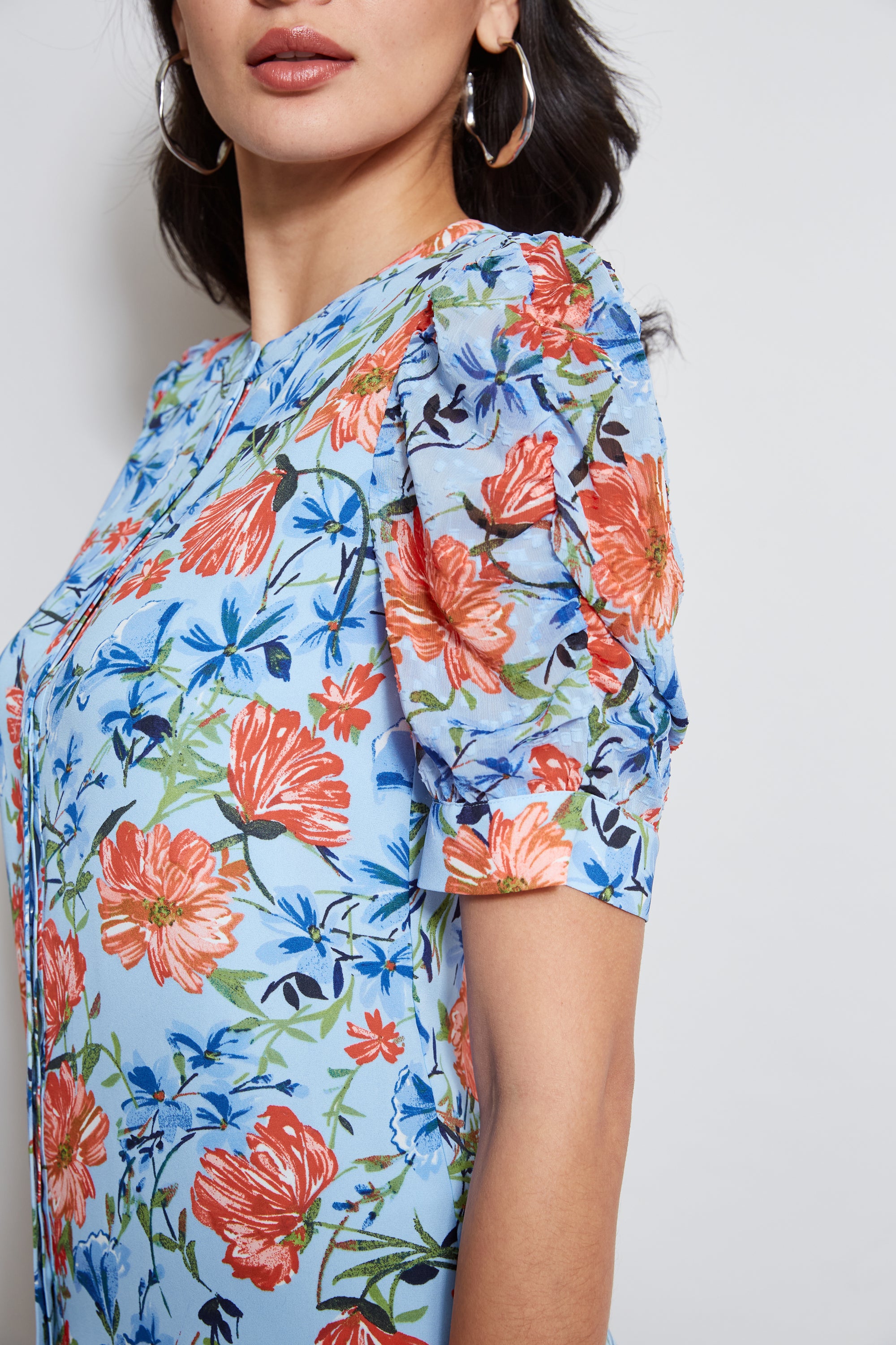 Tahari Floral Puff Sleeve Blouse - Women's Elegant Garden Print Top for Work, Date Night & Spring Outfits
