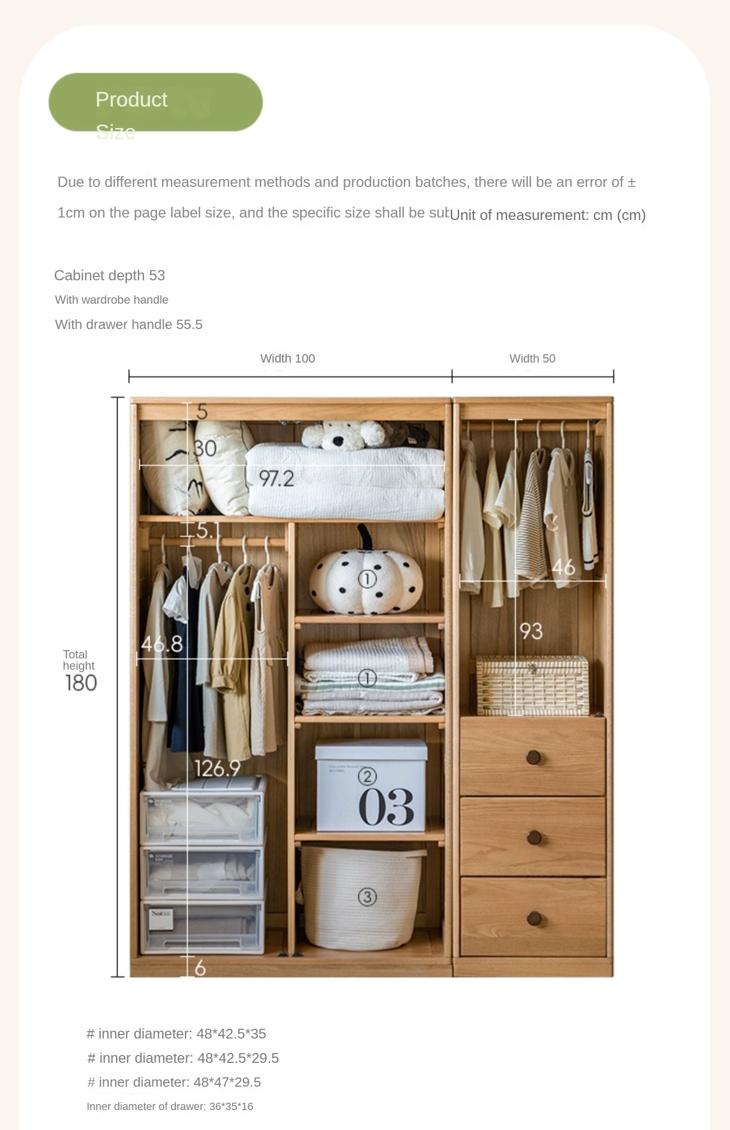 Solid Oak Wood Kids Wardrobe - Durable & Stylish Children's Closet Organizer for Bedroom, Nursery, or Playroom Storage