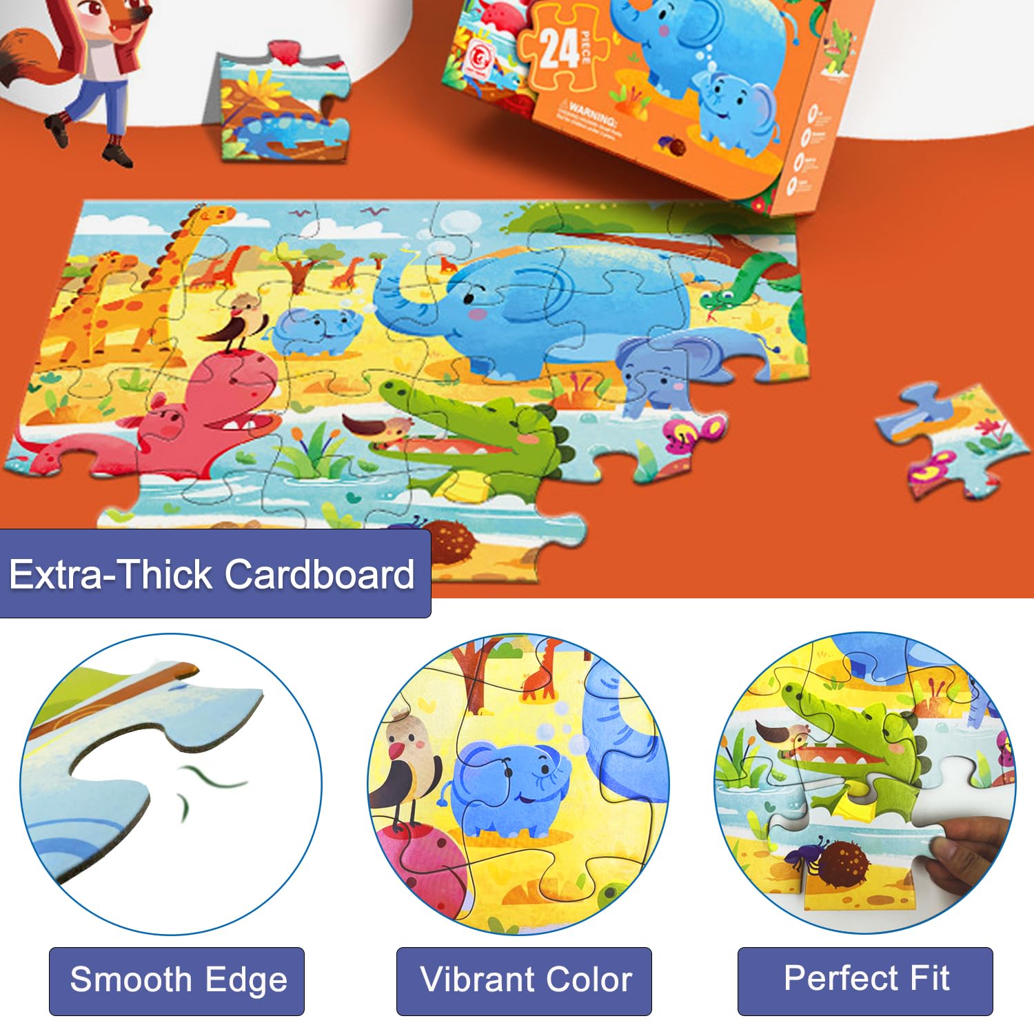Jumbo Jungle Animal Floor Puzzle for Kids Ages 3-5 | 24-Piece Preschool Learning Toy for Boys & Girls | Playroom & Classroom Educational Gift