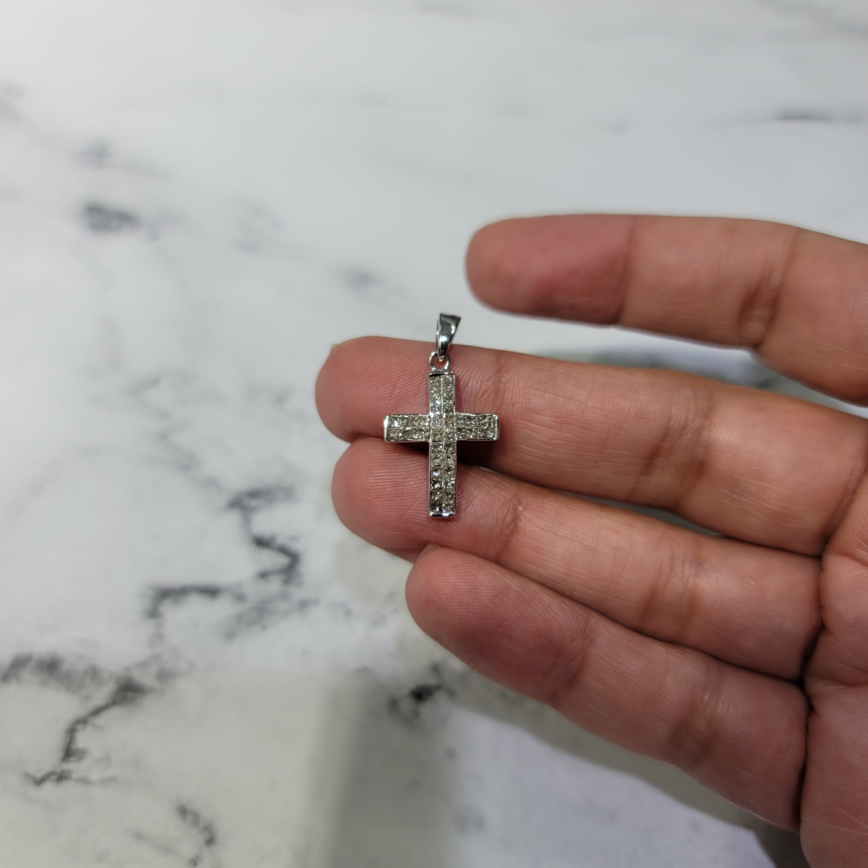 Princess Cut Diamond Cross Pendant Necklace for Women - Elegant Religious Jewelry Gift for Baptism, Confirmation & Special Occasions