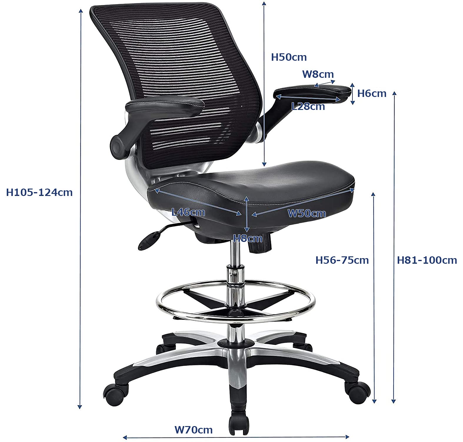 Modway Edge Drafting Chair - Adjustable Height Office Chair with Flip-Up Arms for Reception Desk, Drafting Table & Home Office - Ergonomic Black Task Chair for Professionals & Students