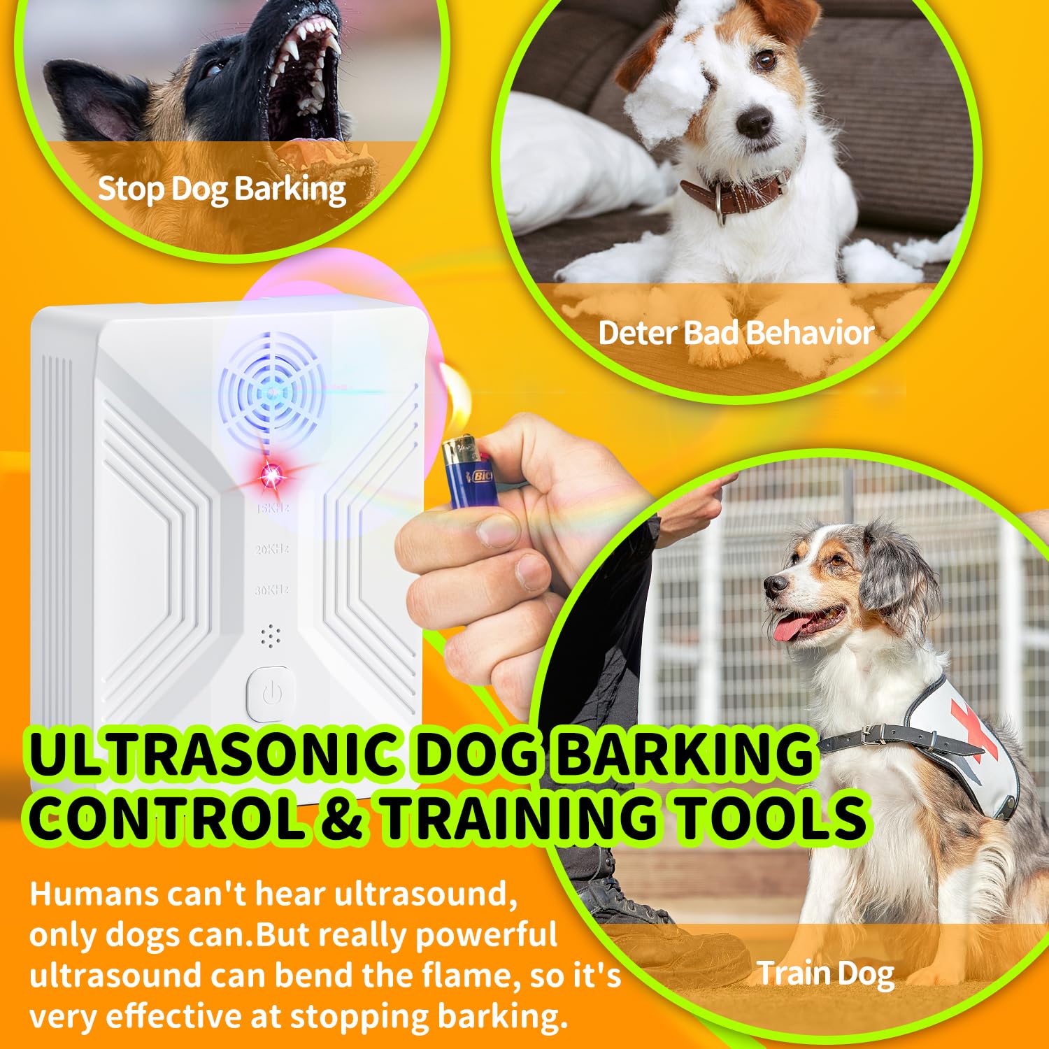 Rechargeable Ultrasonic Dog Bark Deterrent Device - 3 Modes, 50ft Range, Waterproof Anti Barking Control for Indoor & Outdoor Use - Safe Sonic Bark Silencer for Dogs & Humans - Perfect for Training, Yard Security, and Peaceful Home Environment