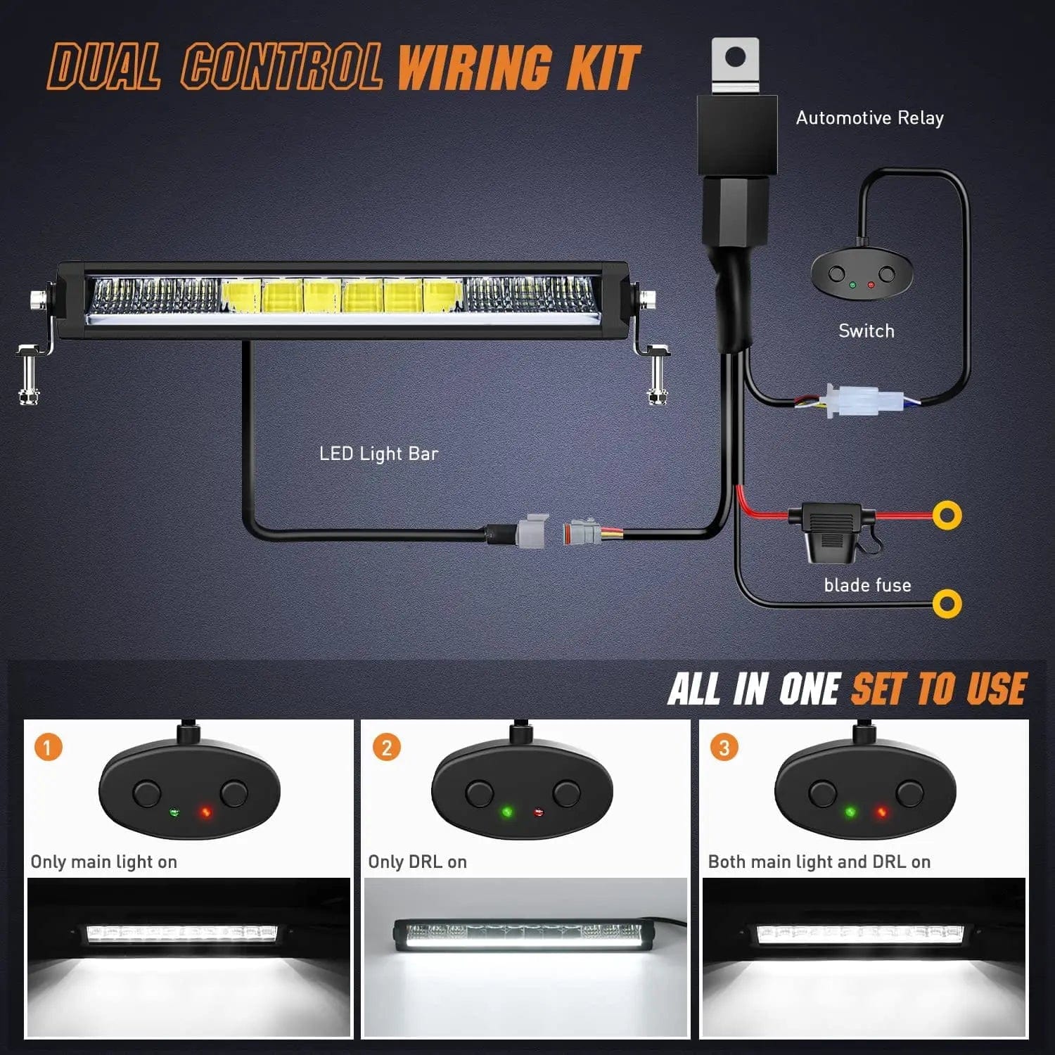 15.5 Inch 60W 6650LM Slim Spot Flood DRL LED Light Bar Kit with 16AWG Wire & DT Switch - Perfect for Off-Road Trucks, ATVs, UTVs, Boats & Marine Lighting