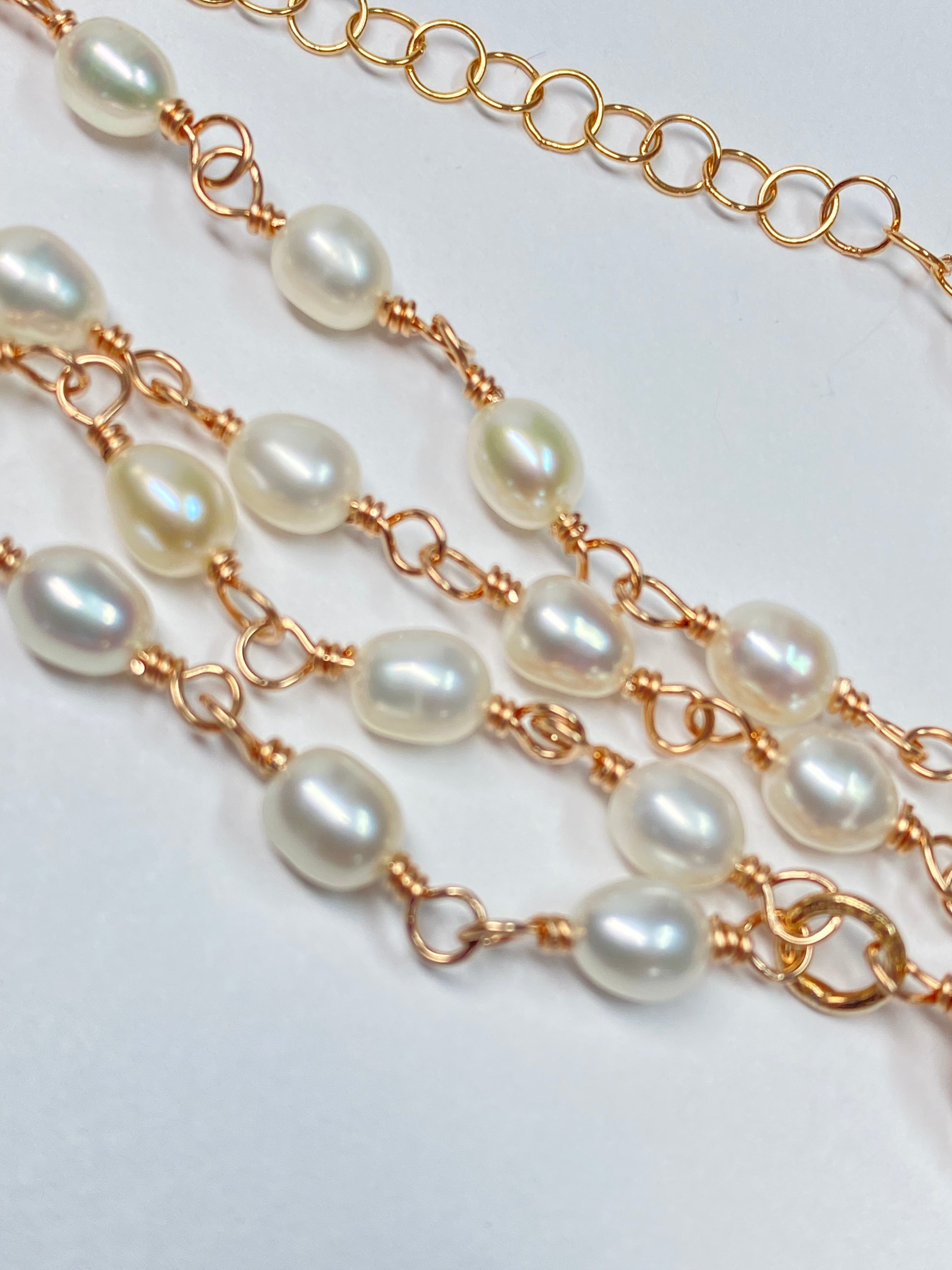 Elegant Baroque Pearl Necklace - Wire Wrapped Rosary Style Rose Gold Filled Jewelry for Women | Perfect for Weddings, Parties & Special Occasions
