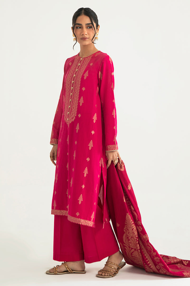 Majestic Charm B 3-Piece Cotton Jacquard Suit Set for Women - Elegant Ethnic Embroidered Outfit for Weddings, Parties & Special Occasions