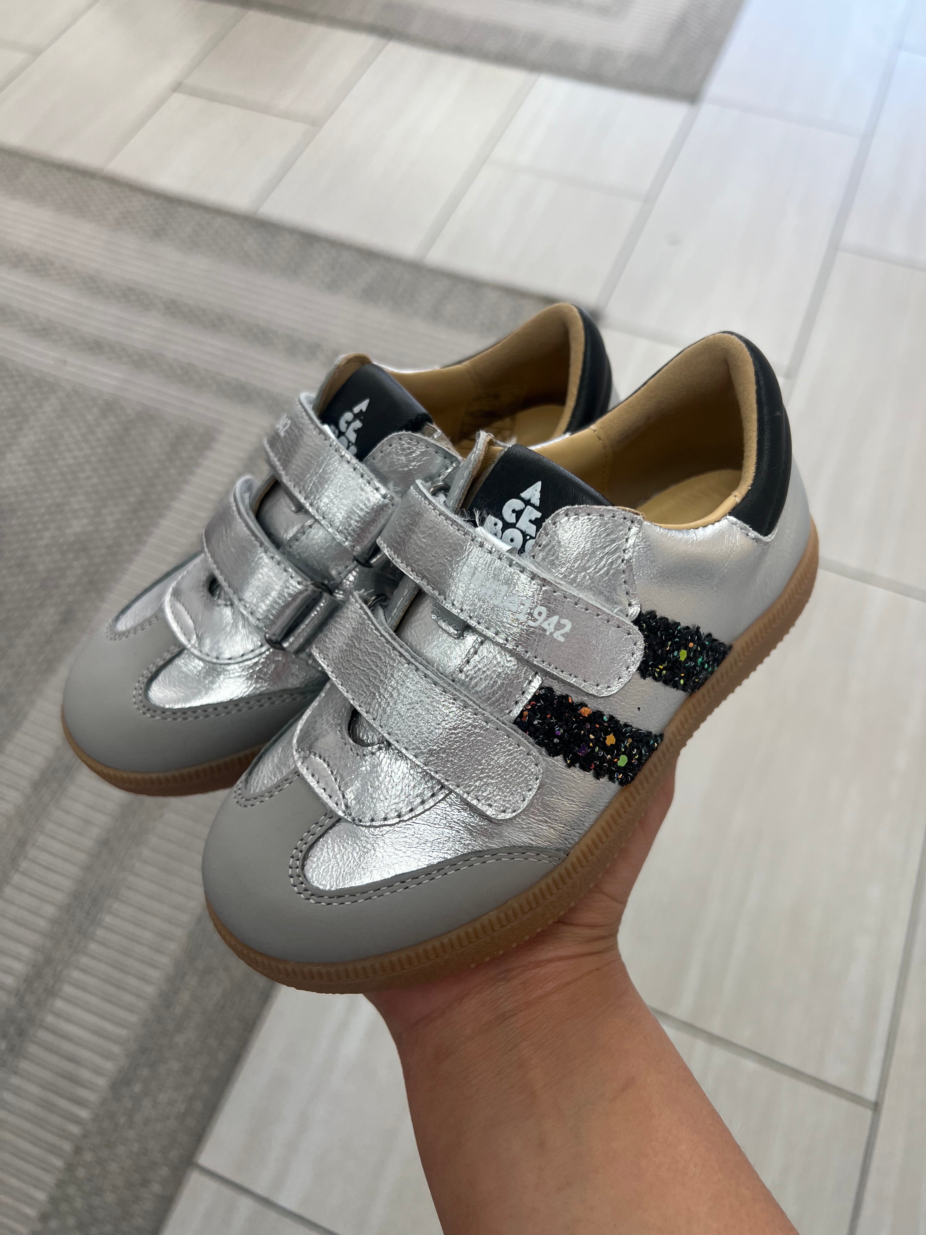 Acebos Silver Stripe Velcro Sneakers - Comfortable Lightweight Walking Shoes for Men & Women | Perfect for Running, Gym Workouts & Casual Everyday Wear