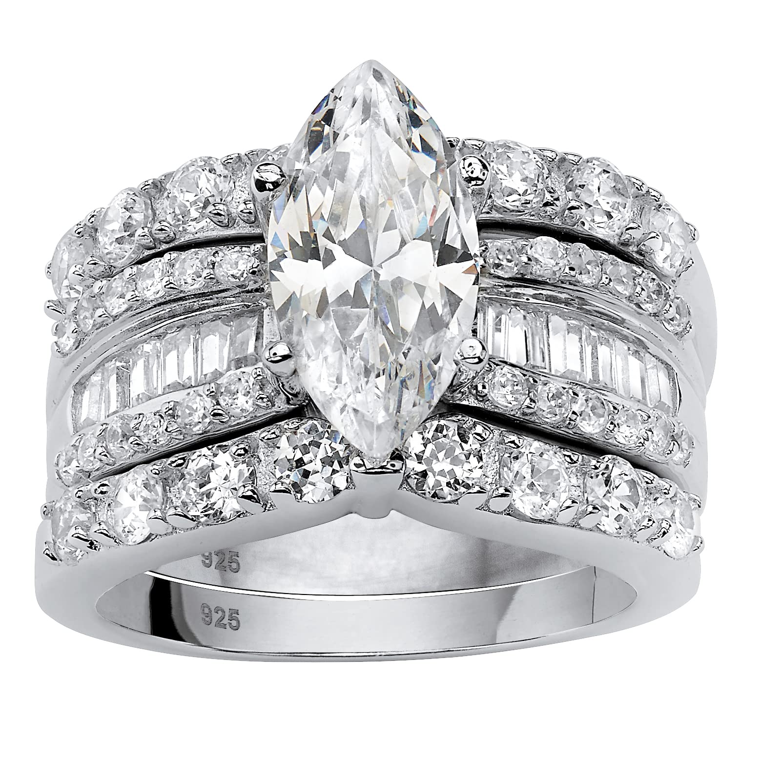 Platinum Over Sterling Silver Marquise Cut Cubic Zirconia Bridal Ring Set for Women - Elegant Wedding & Engagement Jewelry - Perfect for Brides, Anniversaries, and Special Occasions