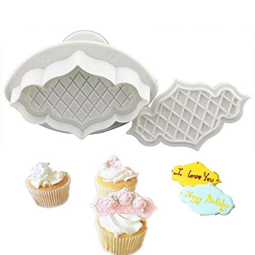 Diamond Plaque Nameplate Molds - Concave Convex Cake Plunger, Biscuit & Sugarcraft Cookie Cutter Set for Embossing | Perfect for Wedding Cakes, DIY Cookies & Baking Decorations