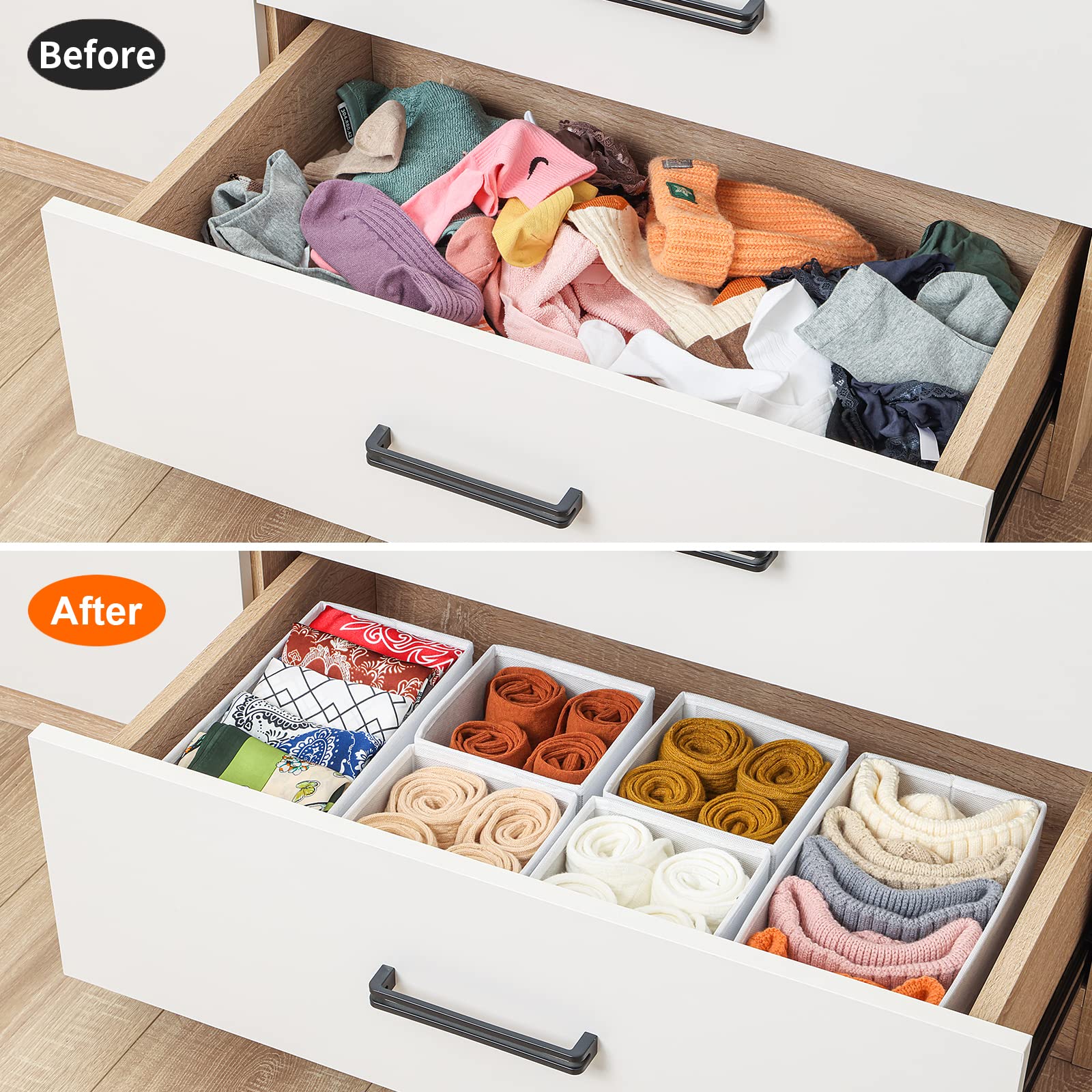 12-Pack Stero Drawer Organizers for Clothes - Foldable Fabric Storage Bins for Dresser, Closet & Underwear Organization - Perfect for Socks, Bras & Clothing Storage (White) - Ideal for Bedroom, Dorm & Travel Use