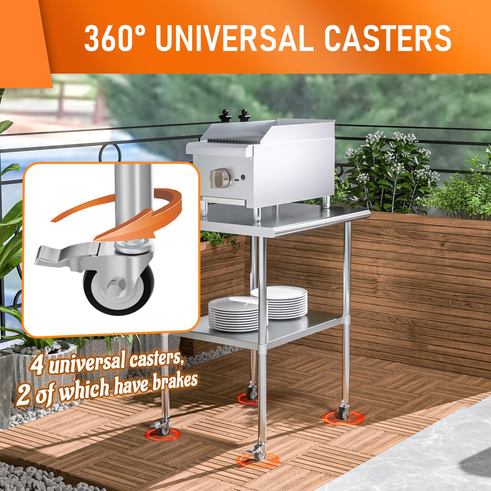 Stainless Steel Prep & Work Table with Adjustable Shelf & Wheels - 30