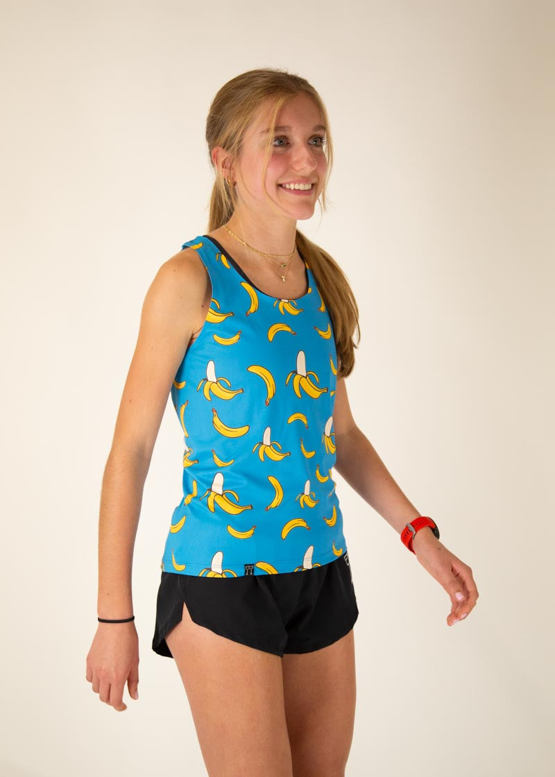 High-Performance Women's Blue Bananas Singlet - Moisture-Wicking & Breathable for Workouts, Running & Gym Training