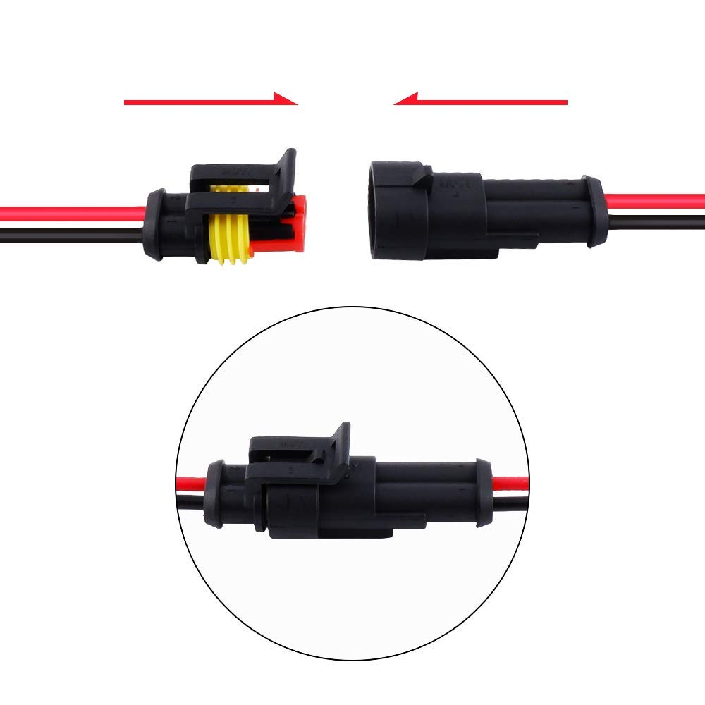 MUYI 5-Pack 2 Pin 18AWG Waterproof Wire Connectors - 1.0mm² to 1.5mm Quick Disconnect Electrical Terminals for Automotive, Marine & Outdoor Wiring Applications