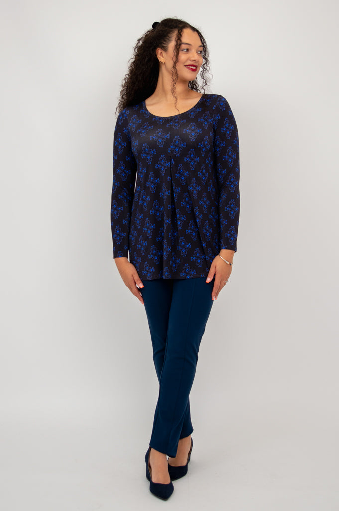 Franca Long Sleeve Top - Blue French Bamboo Fabric - Women's Casual Blouse for Work & Everyday Wear - Final Sale