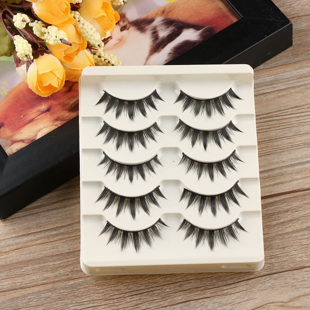 Japanese Style False Eyelashes - Thick Dramatic Eyelash Extensions for Cosplay & Everyday Makeup, Reusable Natural Looking Lashes (5 Pairs) - Perfect for Parties, Halloween, Photoshoots & Special Occasions