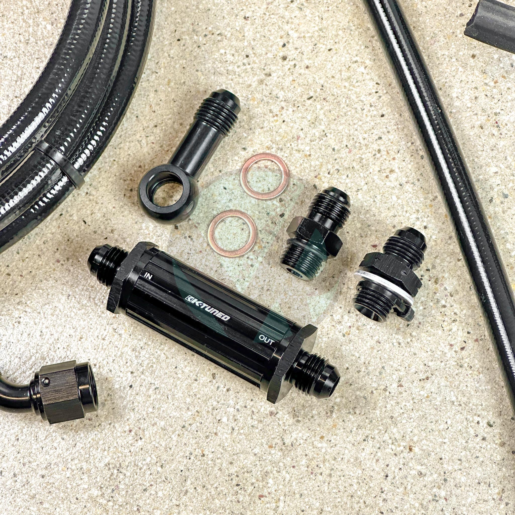 94-95 Acura Integra DC2 OBD1 Tucked Stainless Steel Complete Fuel Line System with K-Tuned Filter (6 Black) - High Performance Fuel Delivery for Racing & Street Tuning