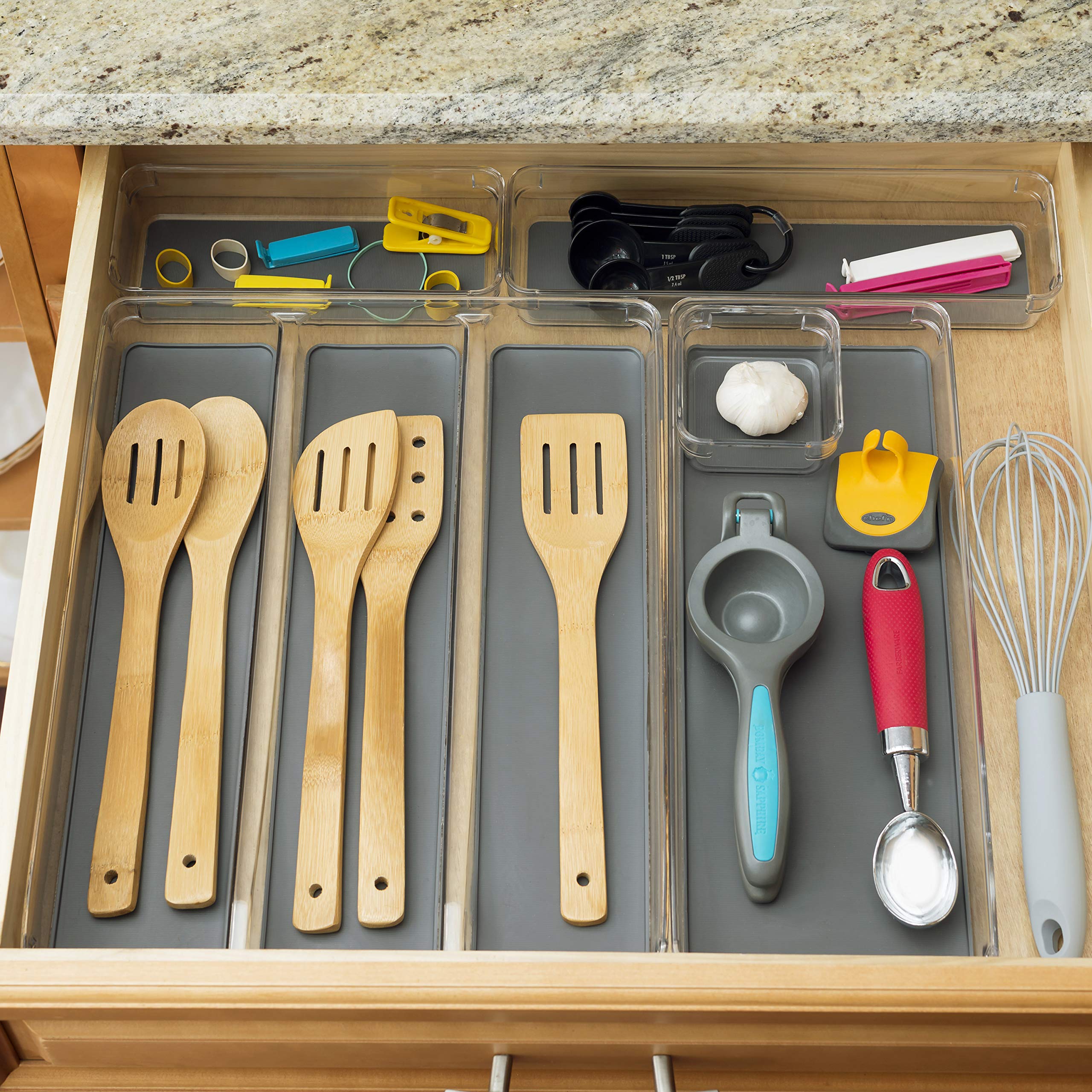 Home Basics 3-Section Plastic Drawer Organizer with Non-Slip Rubber Base - Perfect for Bedroom, Bathroom & Office Storage | Space-Saving Organizer for Clothes, Makeup & Office Supplies