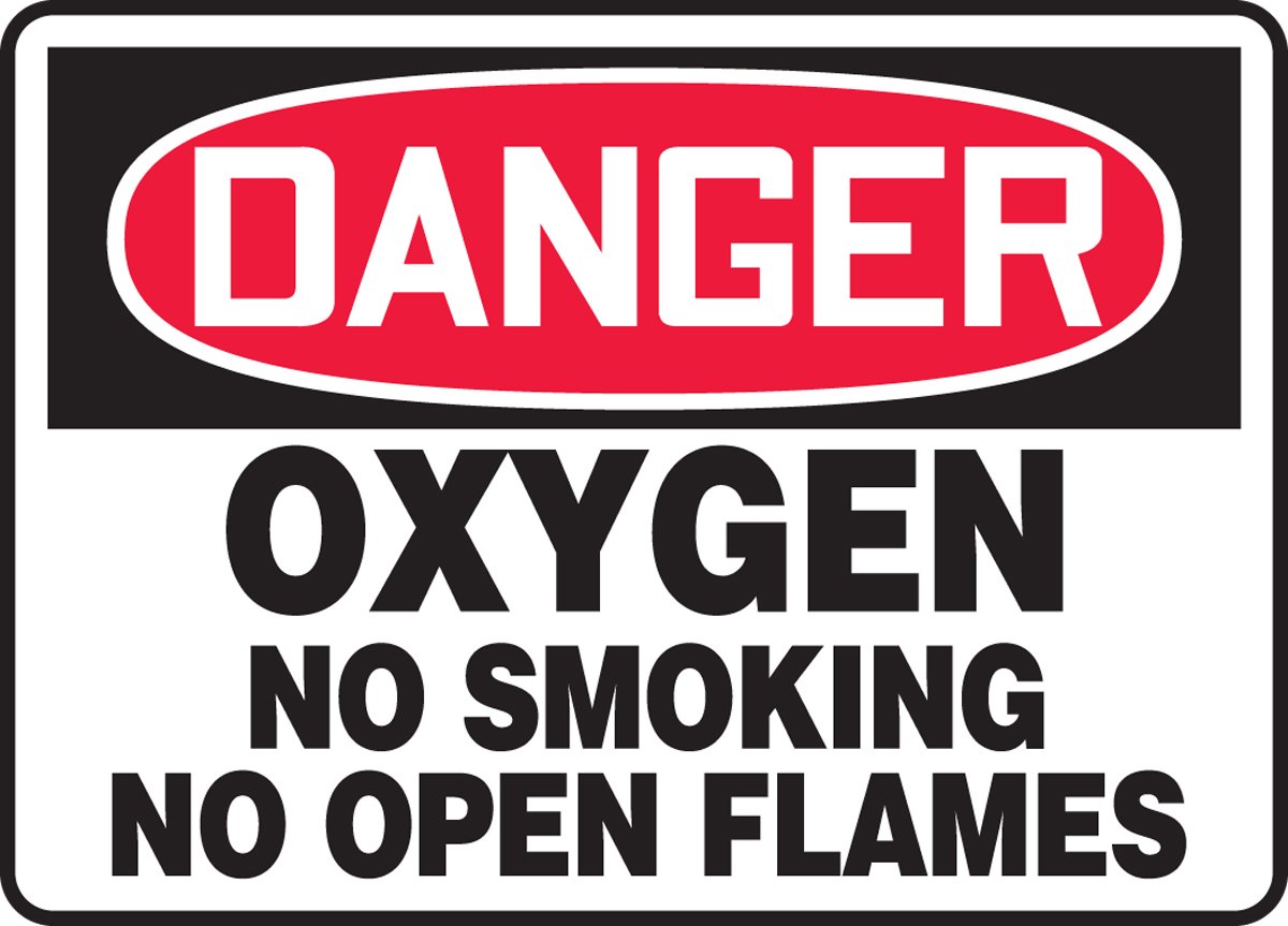 10x14 .125 Inch Polycarbonate Safety Sign - No Smoking No Open Flames Oxygen Warning - Perfect for Hospitals, Labs & Industrial Areas