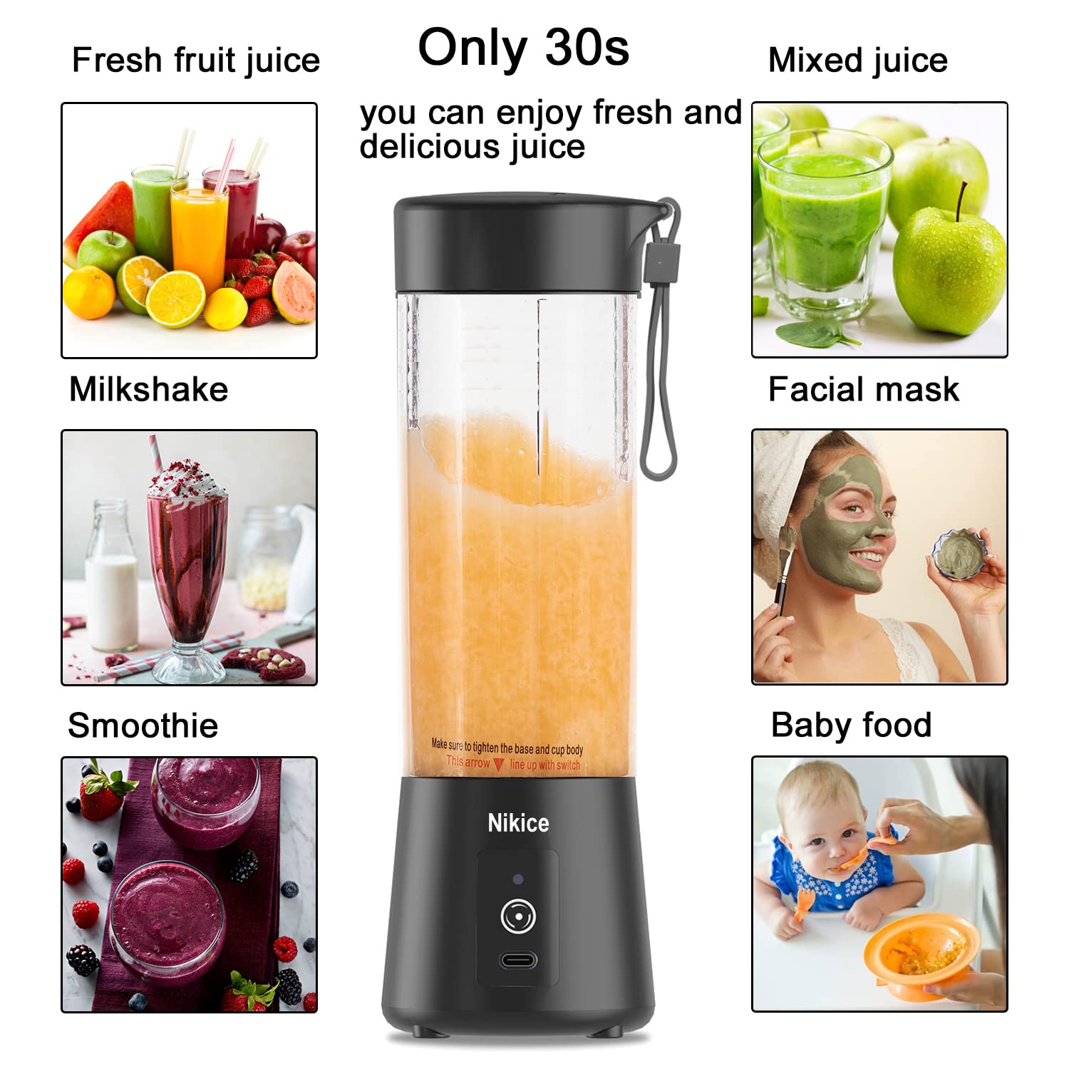 Portable USB Rechargeable Personal Blender for Smoothies, Shakes & Juices - Compact Travel Juicer Cup with 20oz Capacity (Black) - Perfect for Gym, Office & On-the-Go Healthy Drinks
