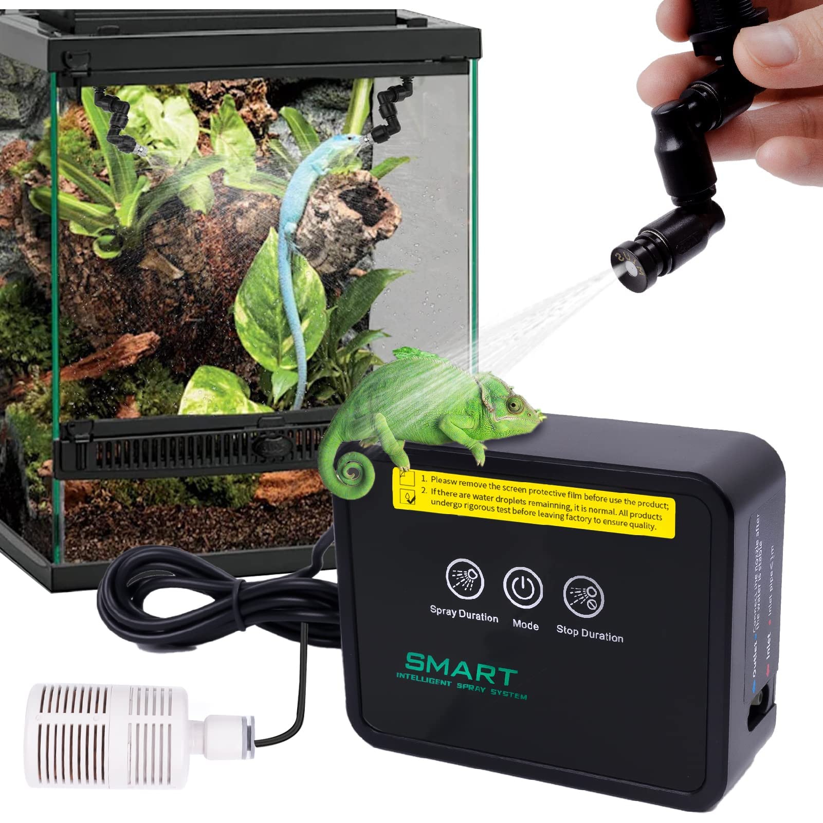 **Smart Reptile Humidifier & Misting System with Touch Screen, Timer & 360° Nozzles – Automatic Terrarium Fogger for Lizards, Snakes & Amphibians – Perfect for Vivariums, Greenhouses & Pet Habitats**