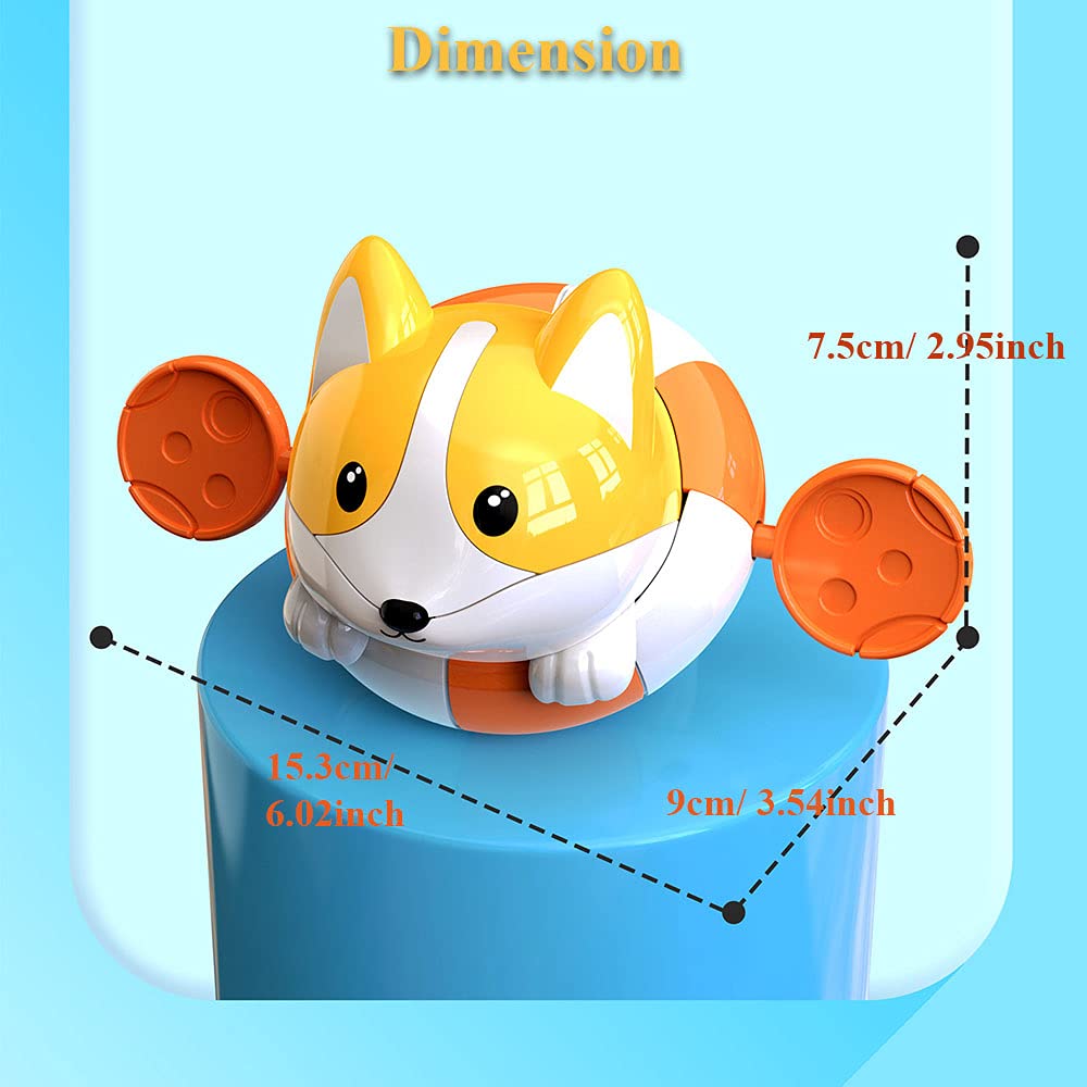Wind-Up Swimming Corgi Bath Toy - Pull & Go Floating Puppy with String, Rowing Water Toy for Kids (Blue) | Fun Bathtime Play for Boys & Girls Age 9+