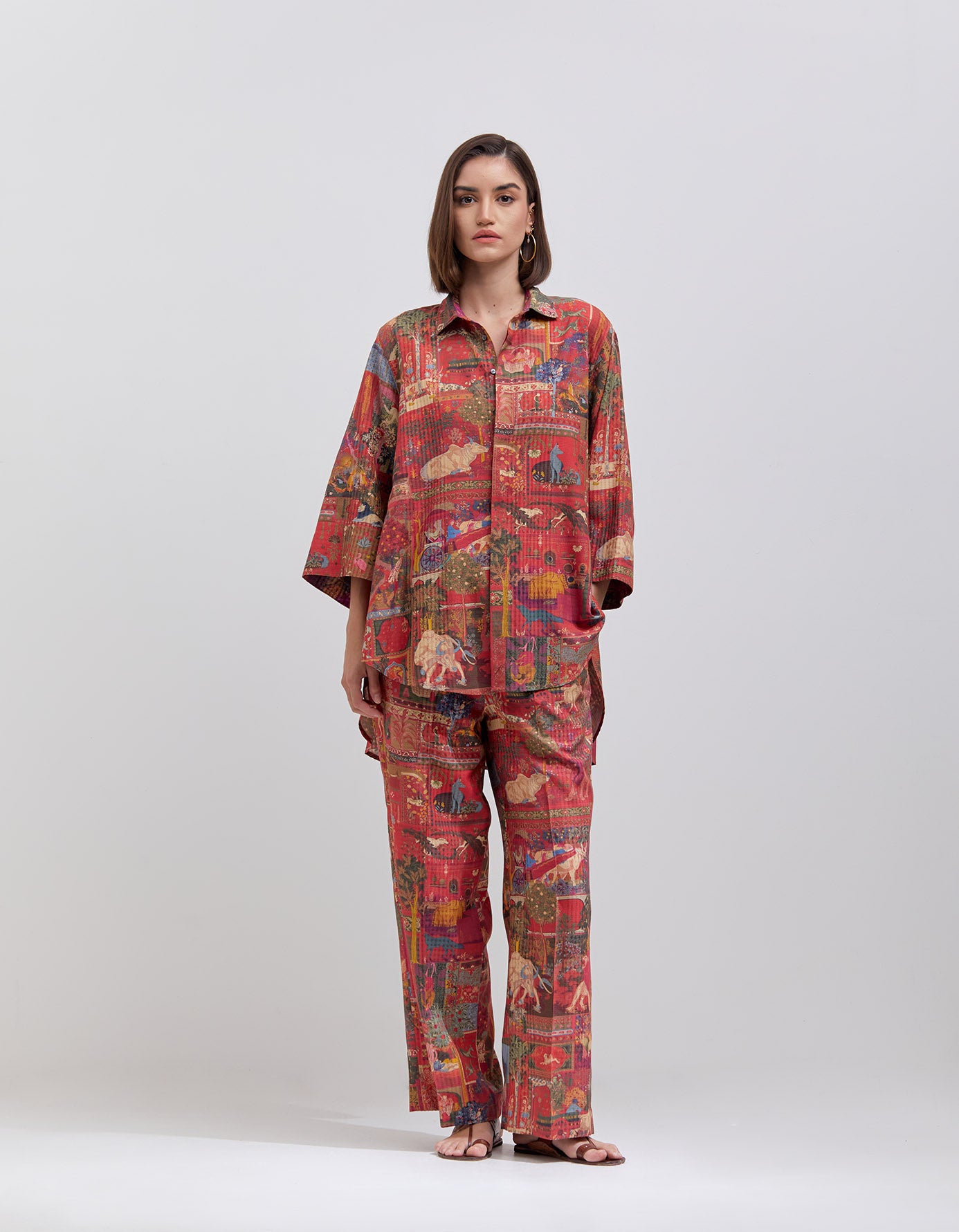 Chandrika Women's Cotton Silk Checkered Trousers in Crimson - Elegant and Comfortable for Casual Wear, Office, and Travel