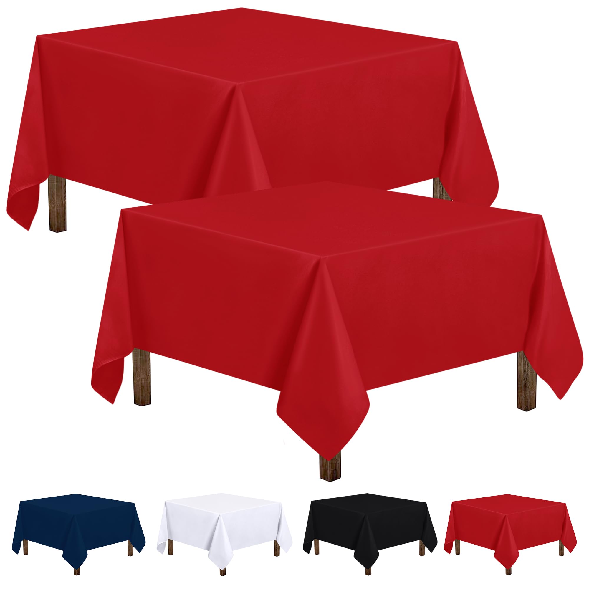 Utopia Kitchen 2 Pack 54x54 Inch Red Square Tablecloth - Stain & Wrinkle Resistant Washable Polyester Table Cover for Dining, Buffet, Picnic, Wedding & Outdoor Party Decor