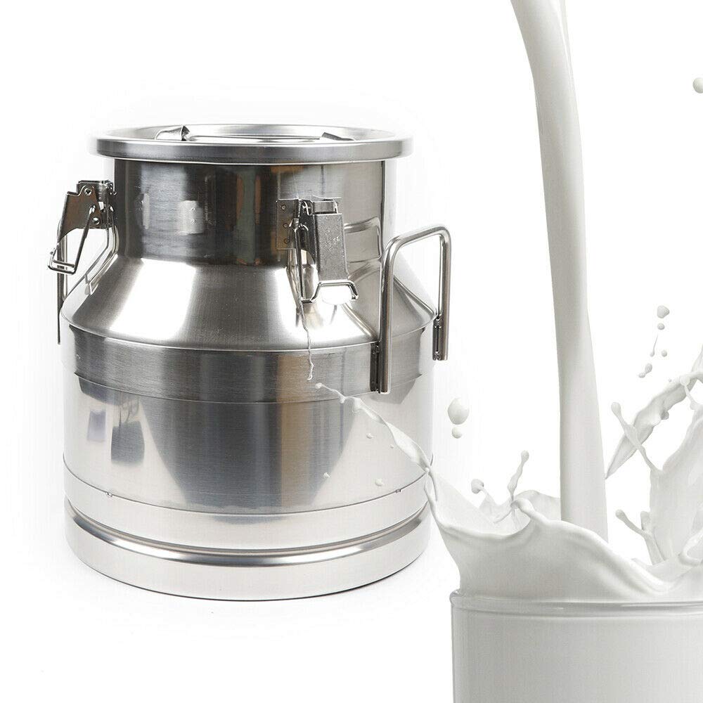 20L Stainless Steel Milk Can with Silicone Seal - Food Grade Metal Milk Jug, Wine Pail & Multipurpose Bucket for Dairy, Brewing, Storage & Outdoor Use (Silver)