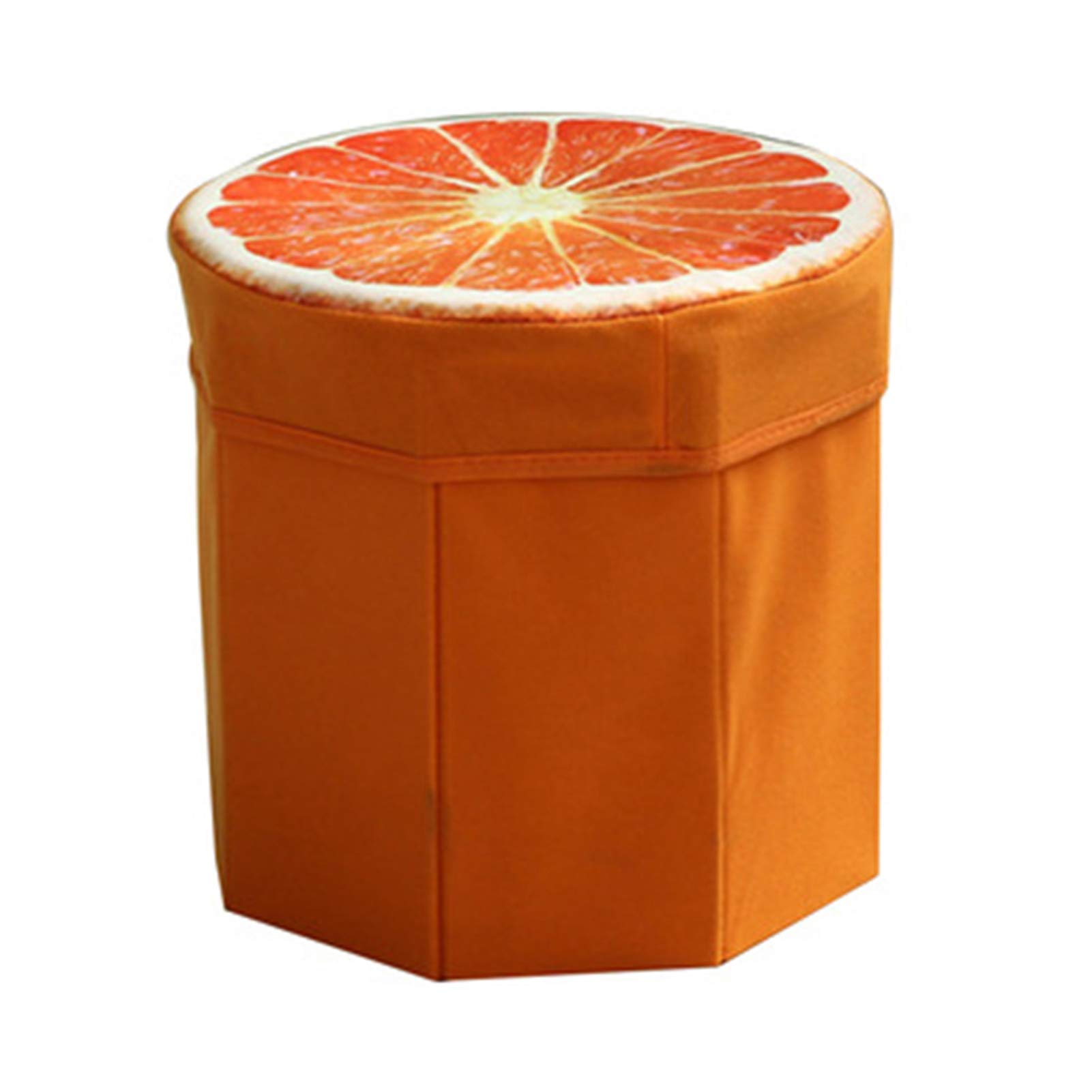HWOEK Multifunctional Folding Storage Ottoman - Round Pouffe Chair with Fruit Design, Footrest & Seat Organizer (Orange, 30x30x30cm) - Perfect for Living Room, Bedroom & Dorm Decor