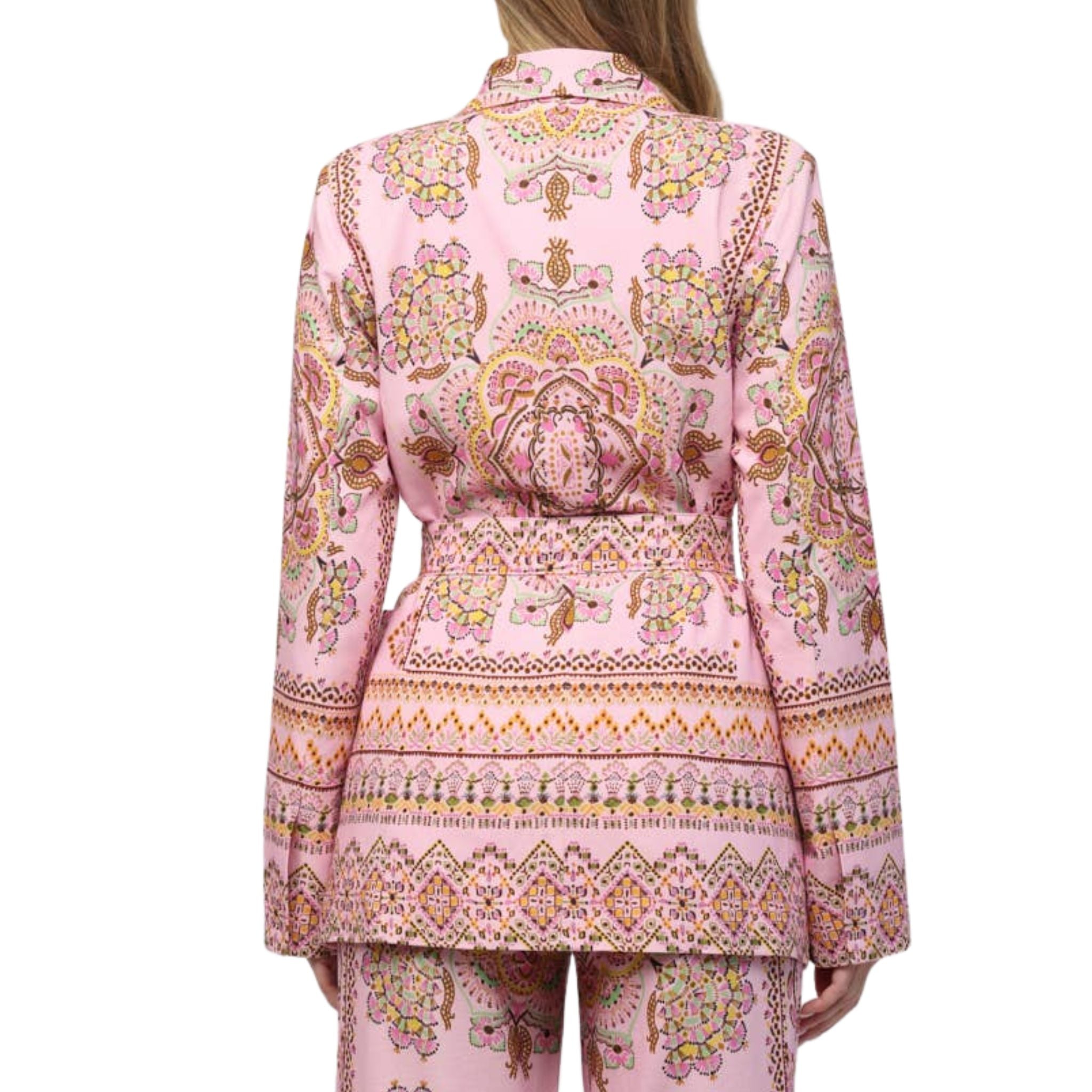 Stylish Border Print Linen Blend Blazer for Women - Lightweight Summer Jacket for Office Wear, Business Casual & Outdoor Events